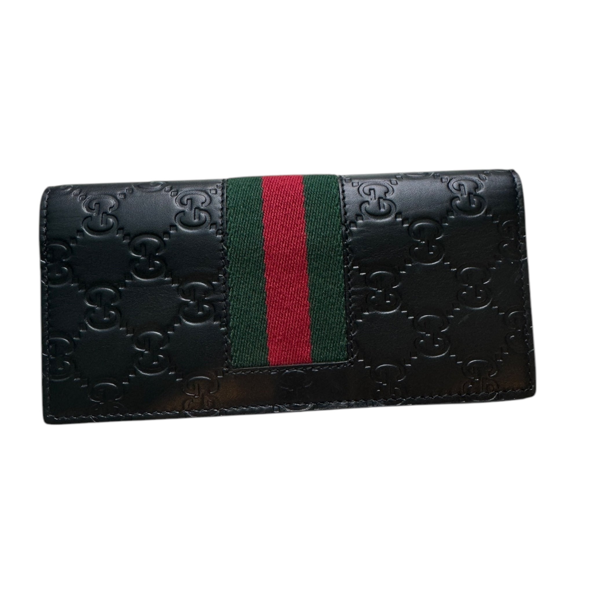 Cartera larga con tribanda Guccissima negra GG de segunda mano
