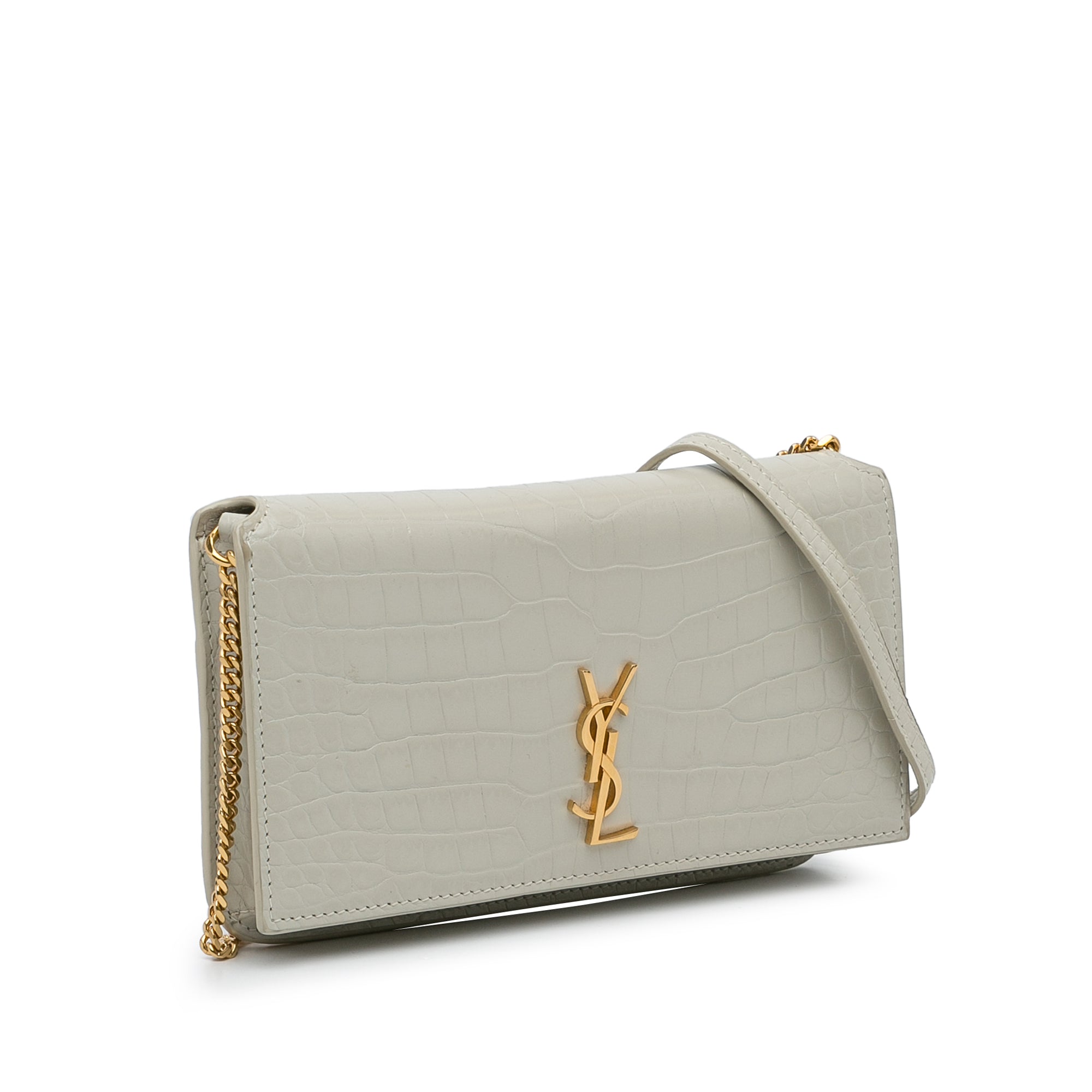 SAINT LAURENT - Croc Embossed Monogram Phone Holder
