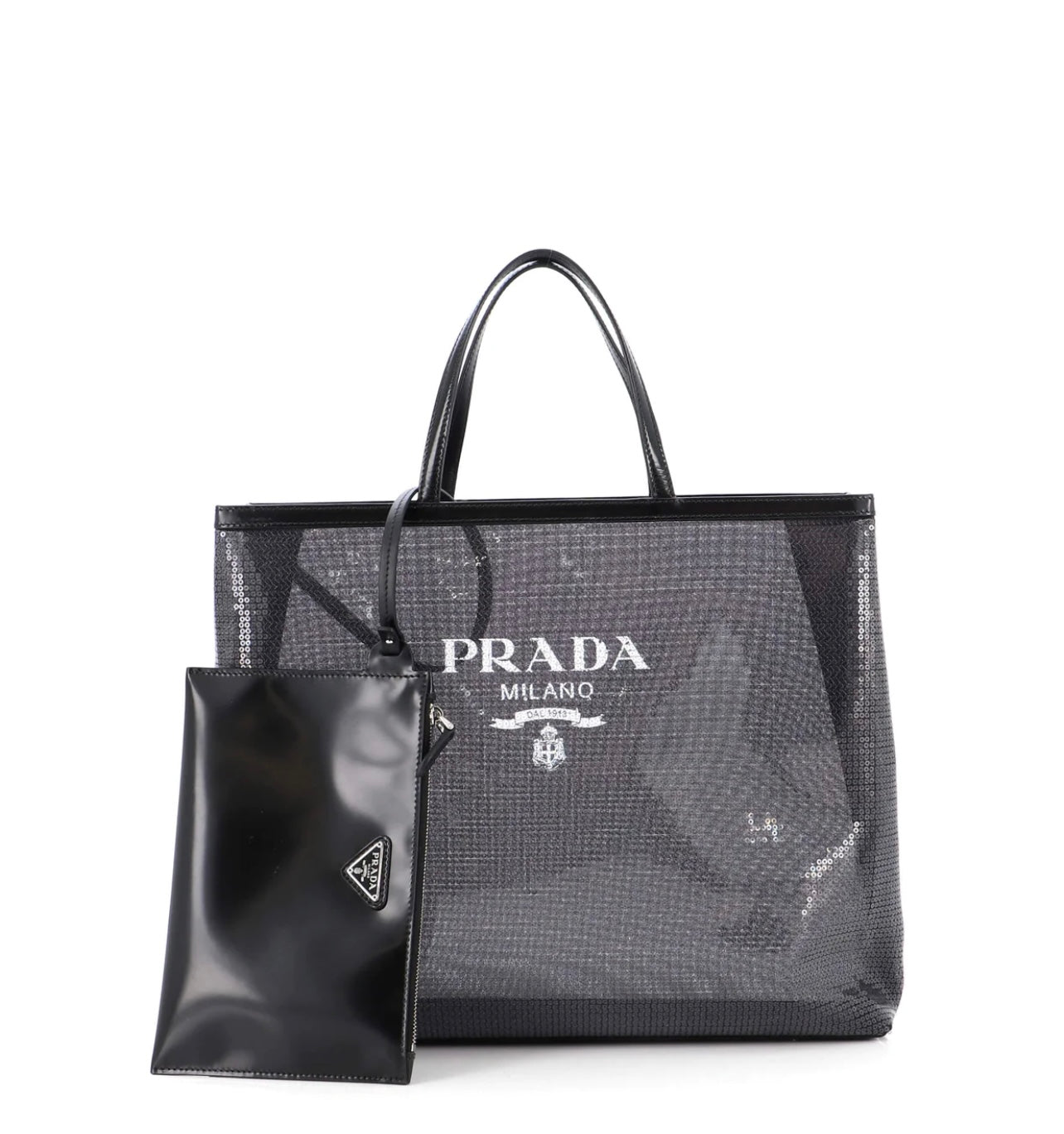 PRADA - Logo Open Tote Sequined Mesh Large