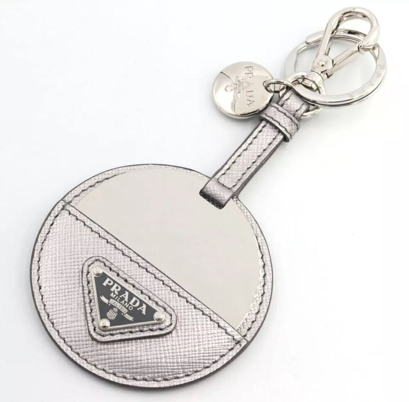 PRE-OWNED Silver Mirror Triangle Circle Bag Charm