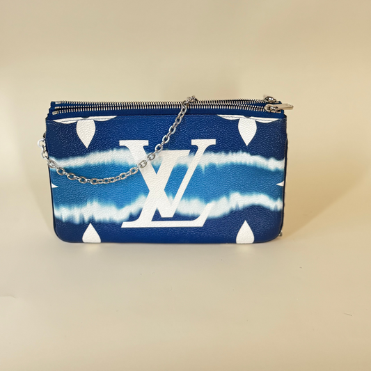 PRE-OWNED LV Monogram Giant Escale Double Zip Pochette Blue Crossbody Bag