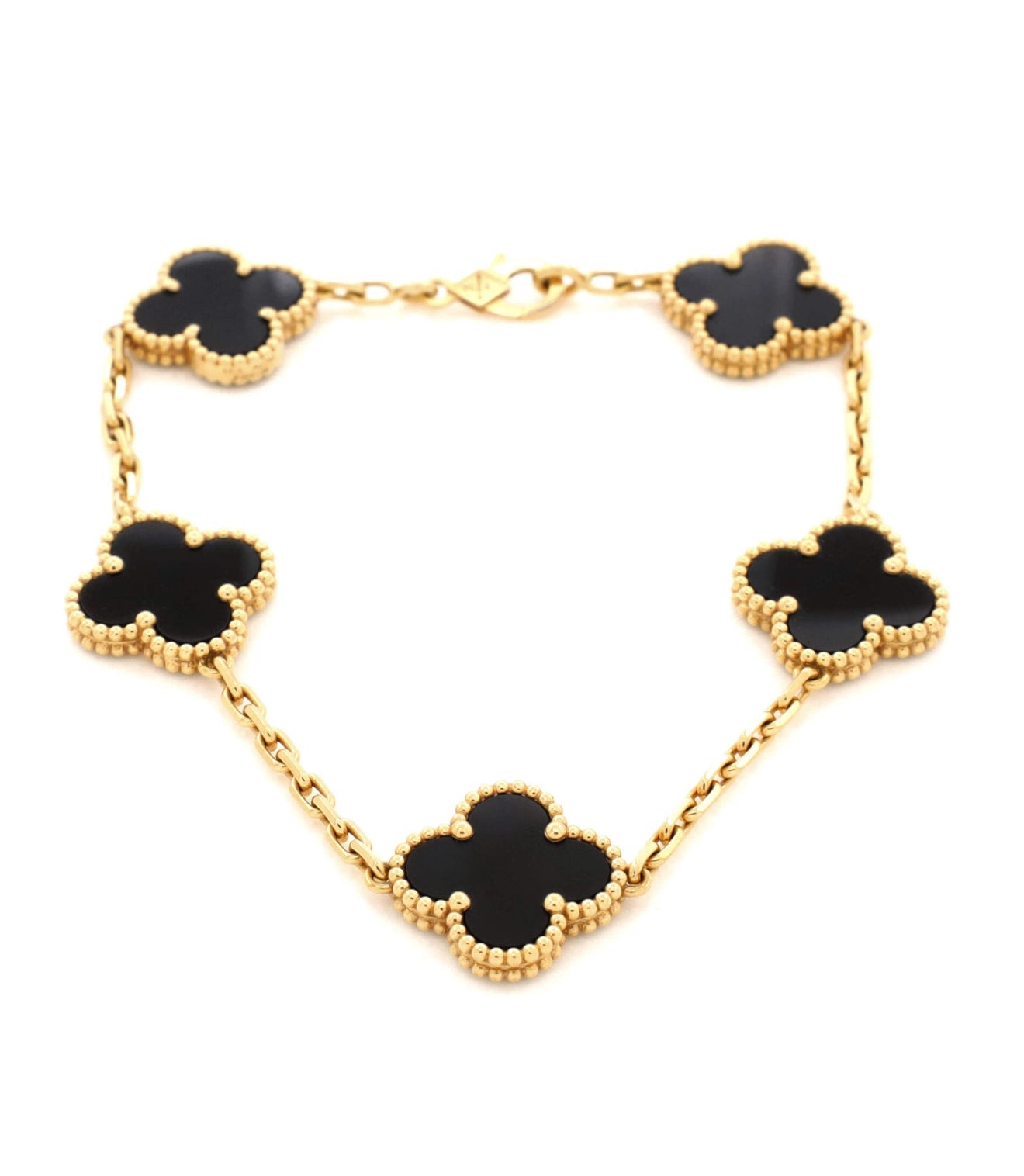 Pulsera VCA Vintage Alhambra 5 motivos Oro amarillo 18k y ónix de segunda mano