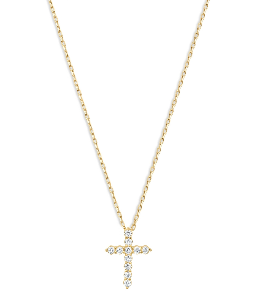 Collar de oro blanco con 11 diamantes naturales y colgante de cruz