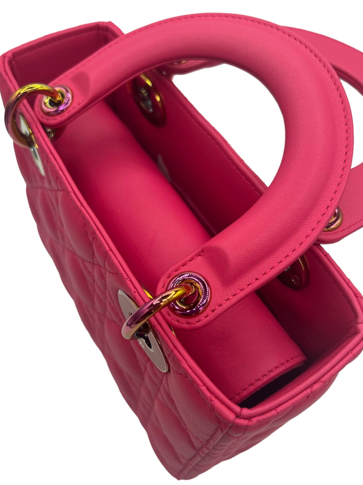 DIOR - Small Pink Lambskin Lady Dior Rainbow Hardware