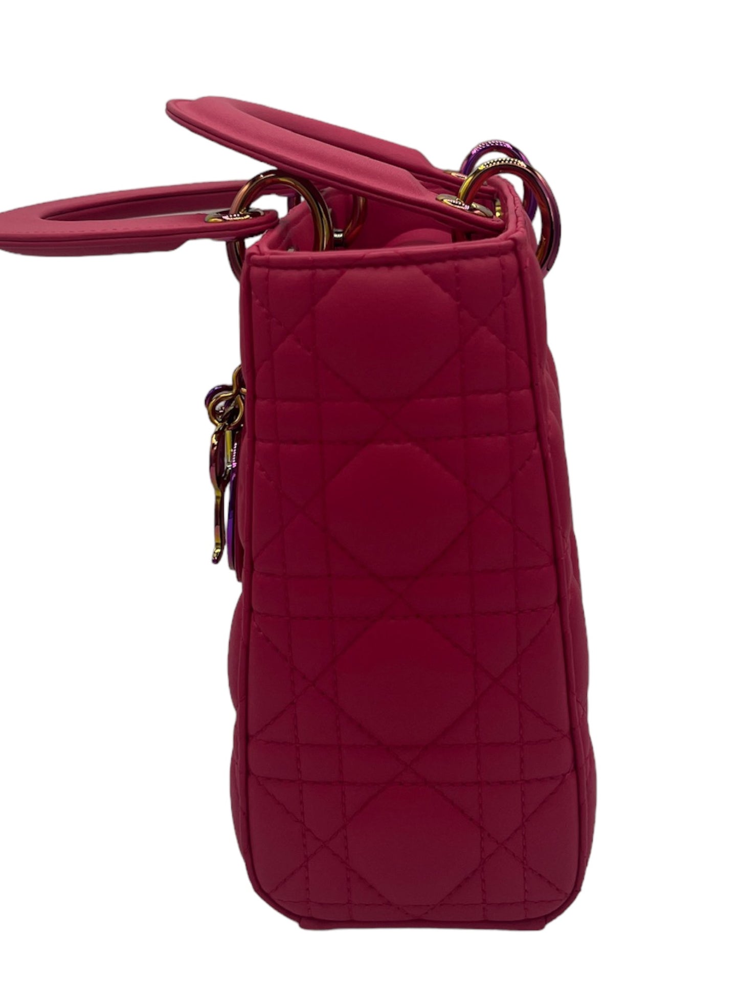 DIOR - Small Pink Lambskin Lady Dior Rainbow Hardware