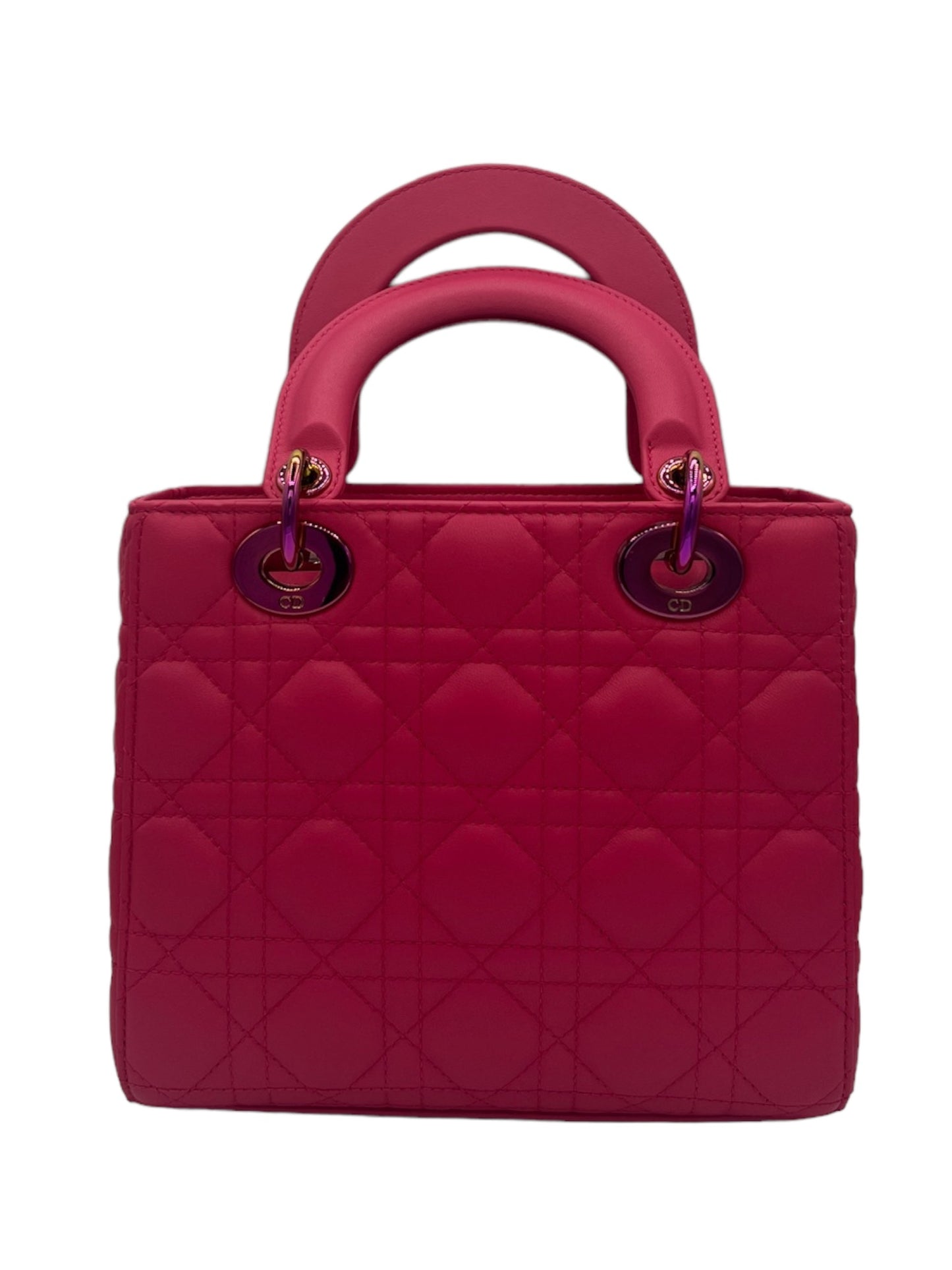 DIOR - Small Pink Lambskin Lady Dior Rainbow Hardware