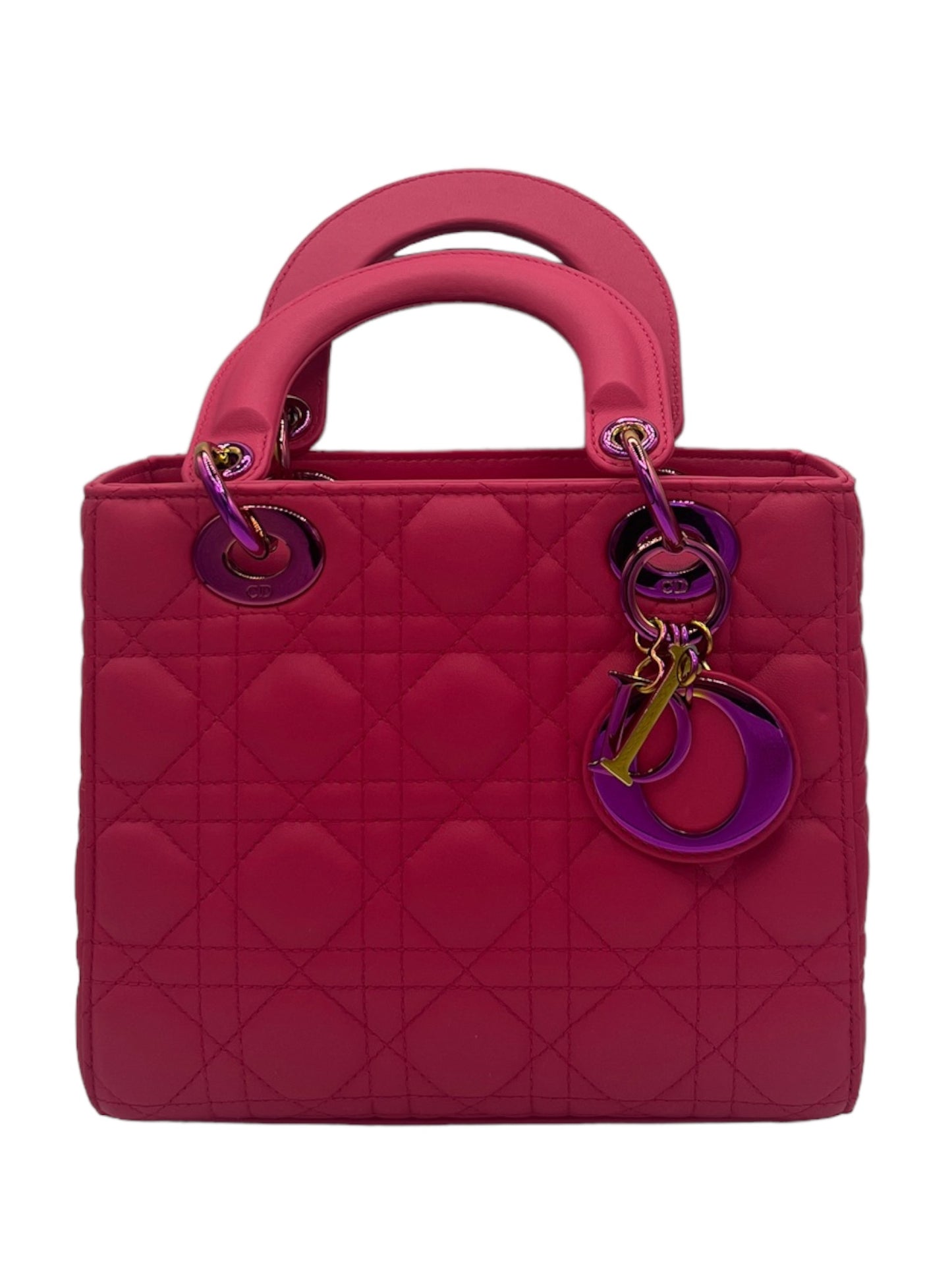 DIOR - Small Pink Lambskin Lady Dior Rainbow Hardware