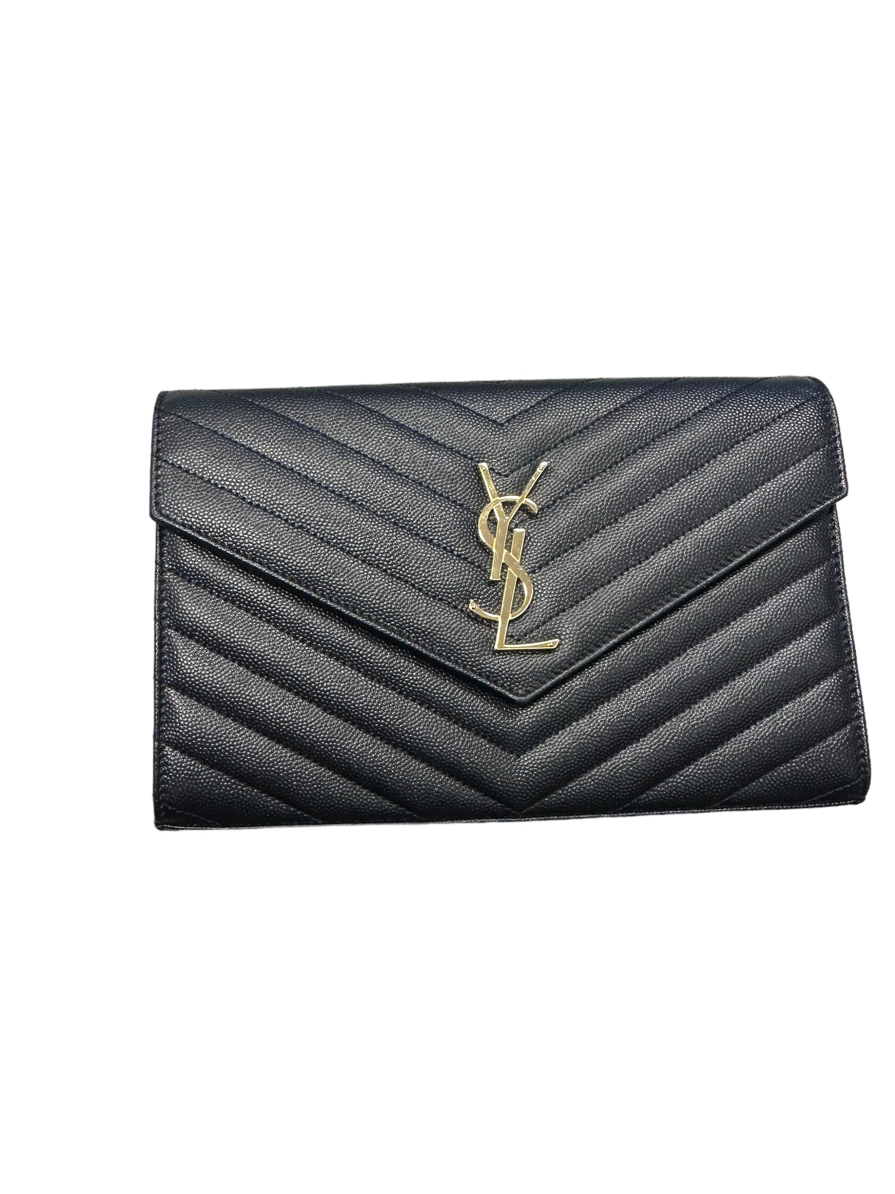 SAINT LAURENT- Cartera Grain de Poudre Monogramme negra con cadena