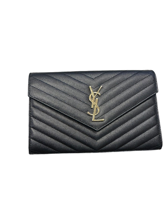 SAINT LAURENT- Black Grain de Poudre Monogramme wallet on chain