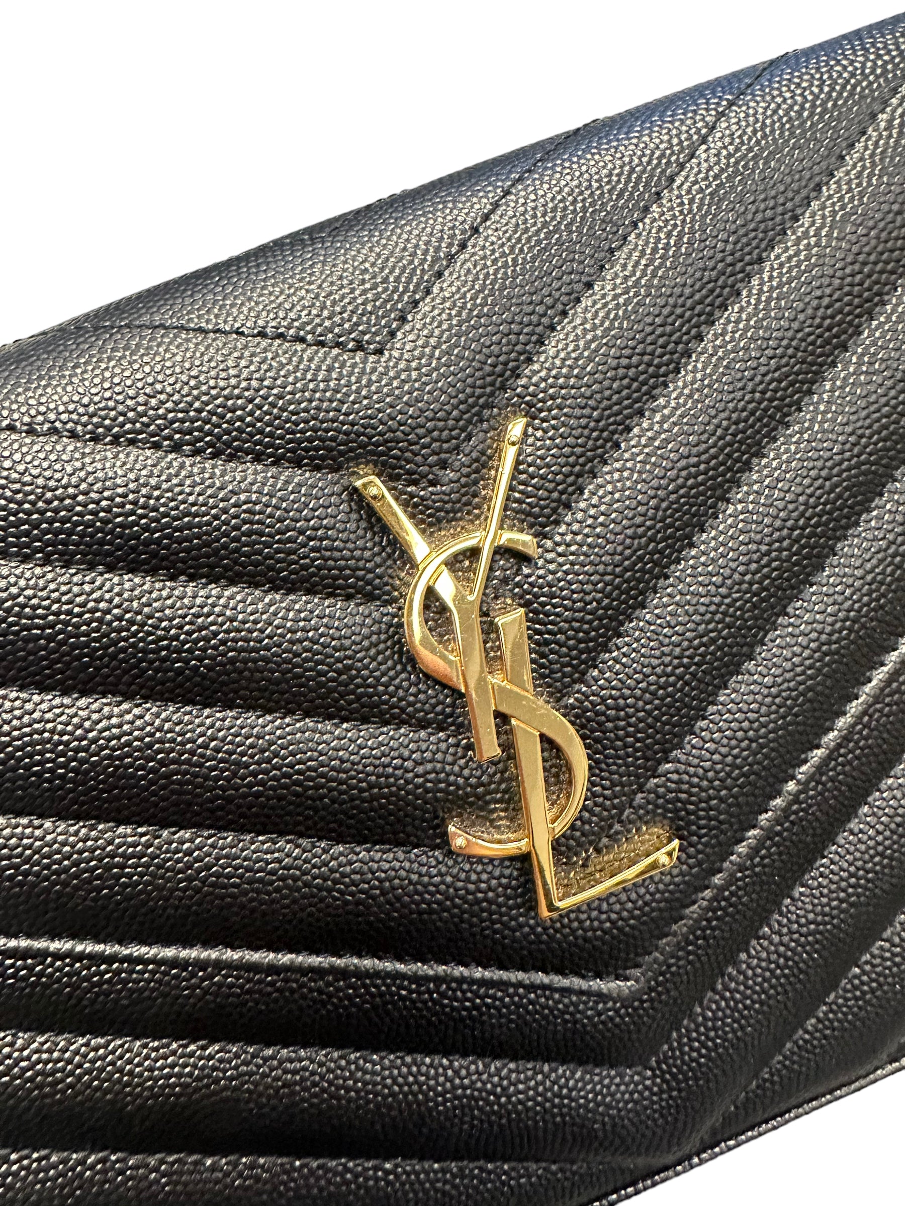 SAINT LAURENT- Cartera Grain de Poudre Monogramme negra con cadena