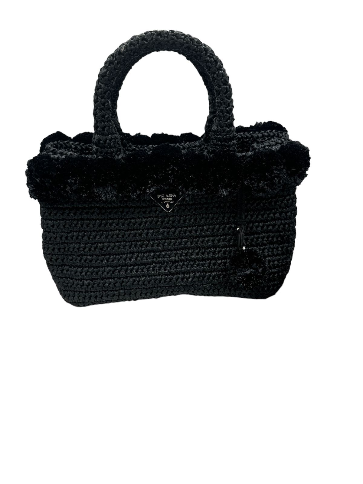 PRADA - Canapa Tote Bag Black Rayon Raffia