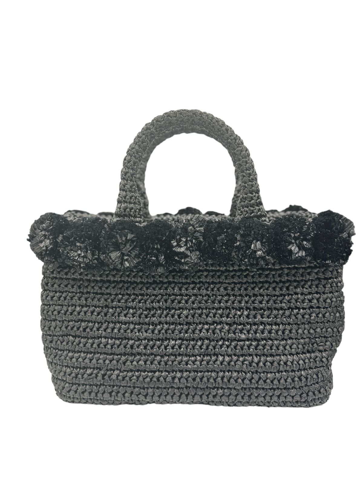 PRADA - Canapa Tote Bag Black Rayon Raffia