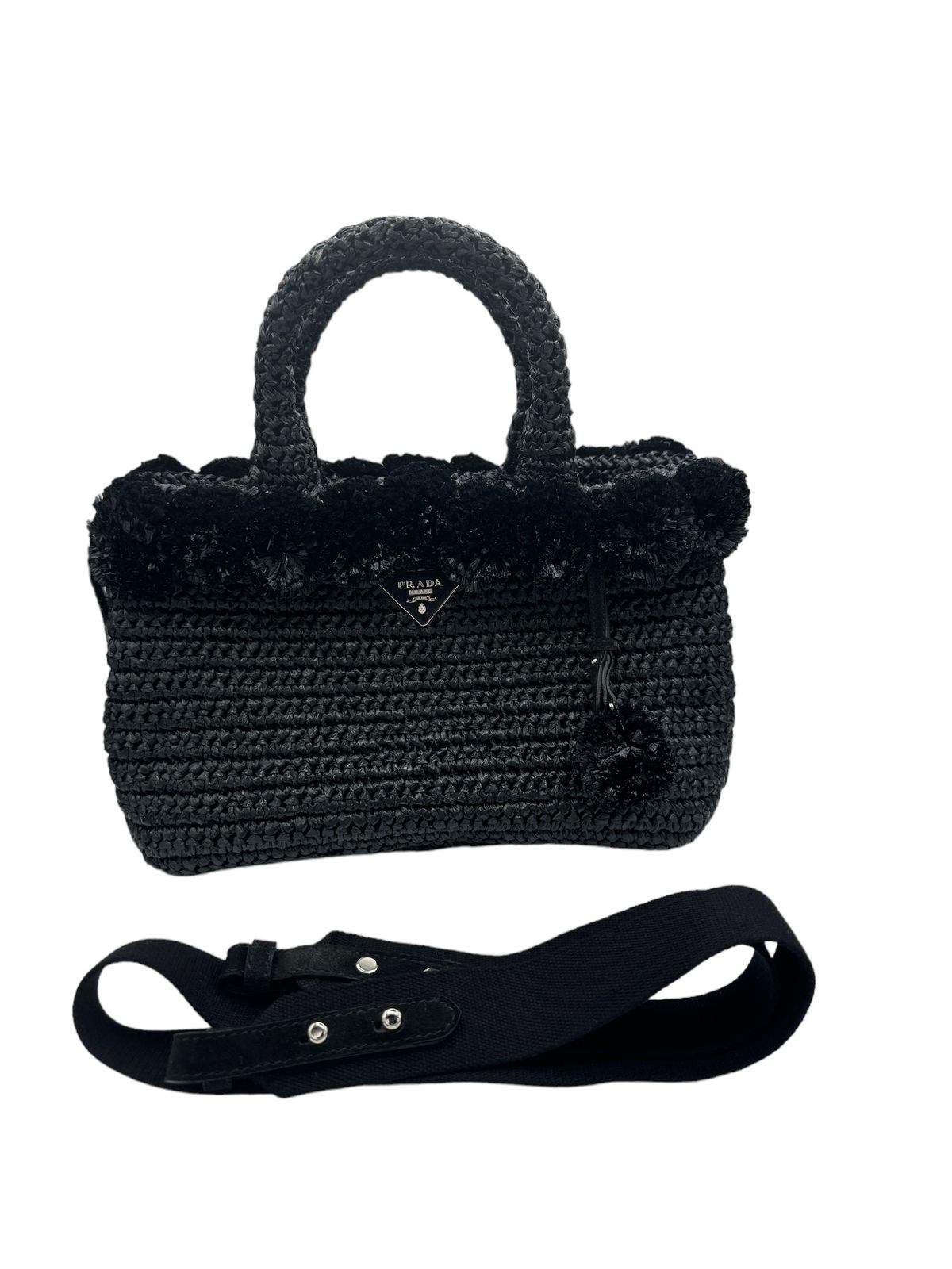 PRADA - Canapa Tote Bag Black Rayon Raffia