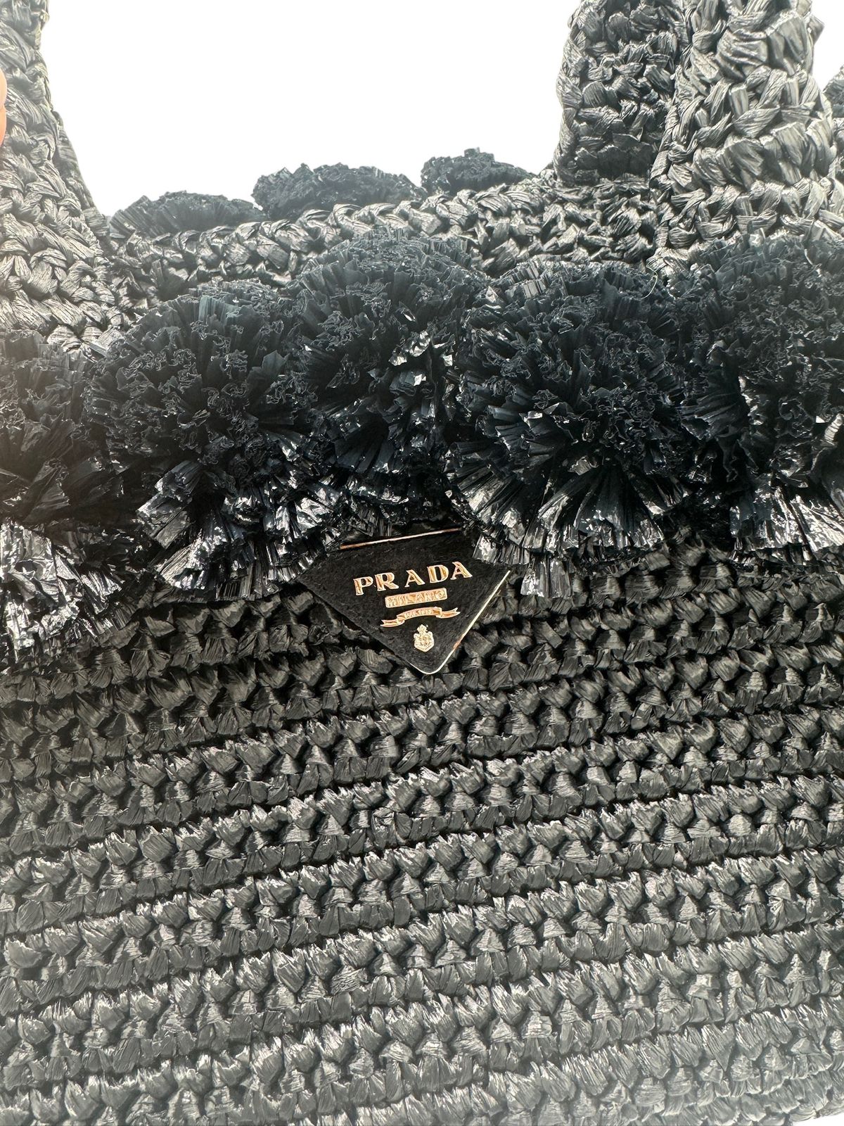 PRADA - Canapa Tote Bag Black Rayon Raffia