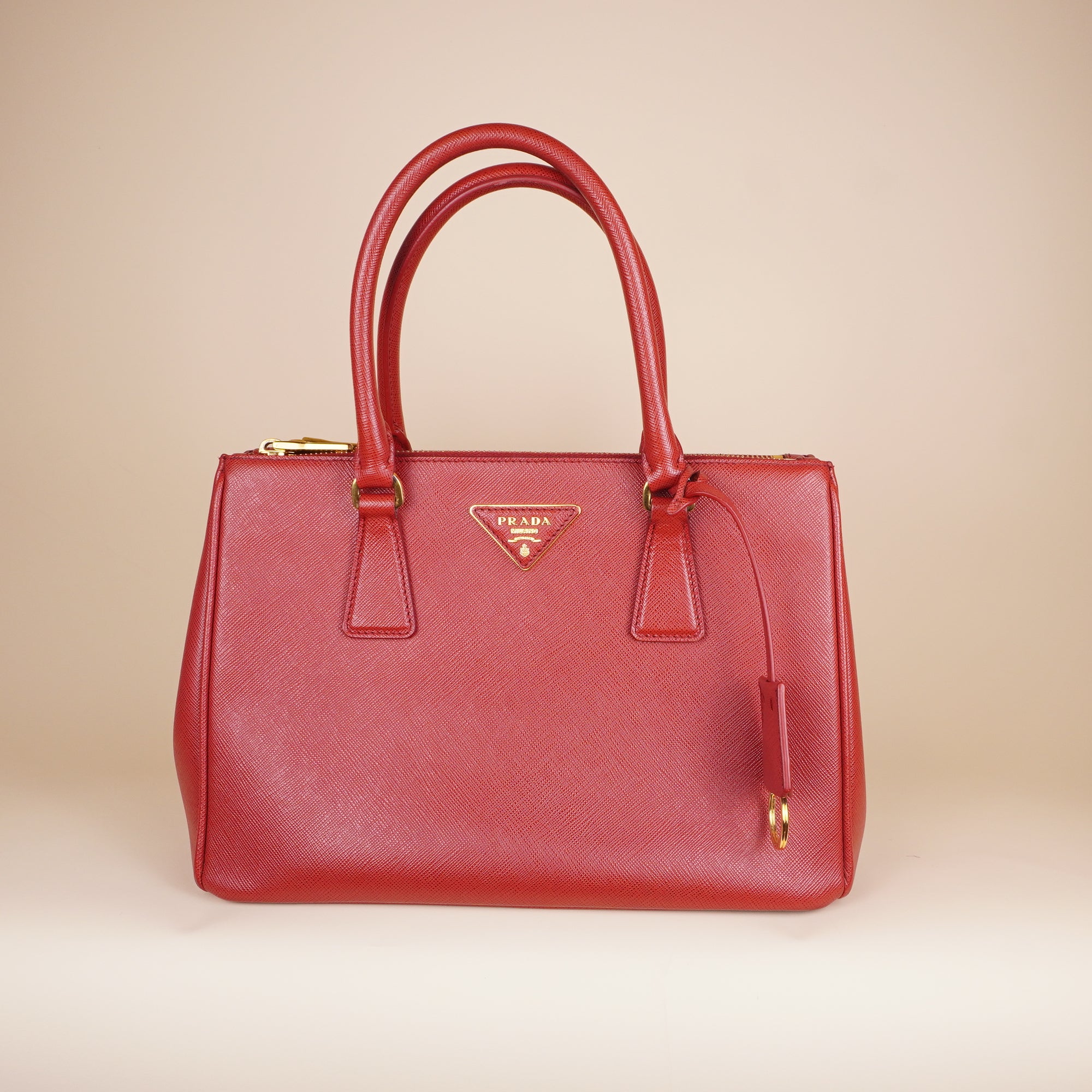PRE-OWNED Saffiano Medium Galleria Double Zip Tote Fuoco