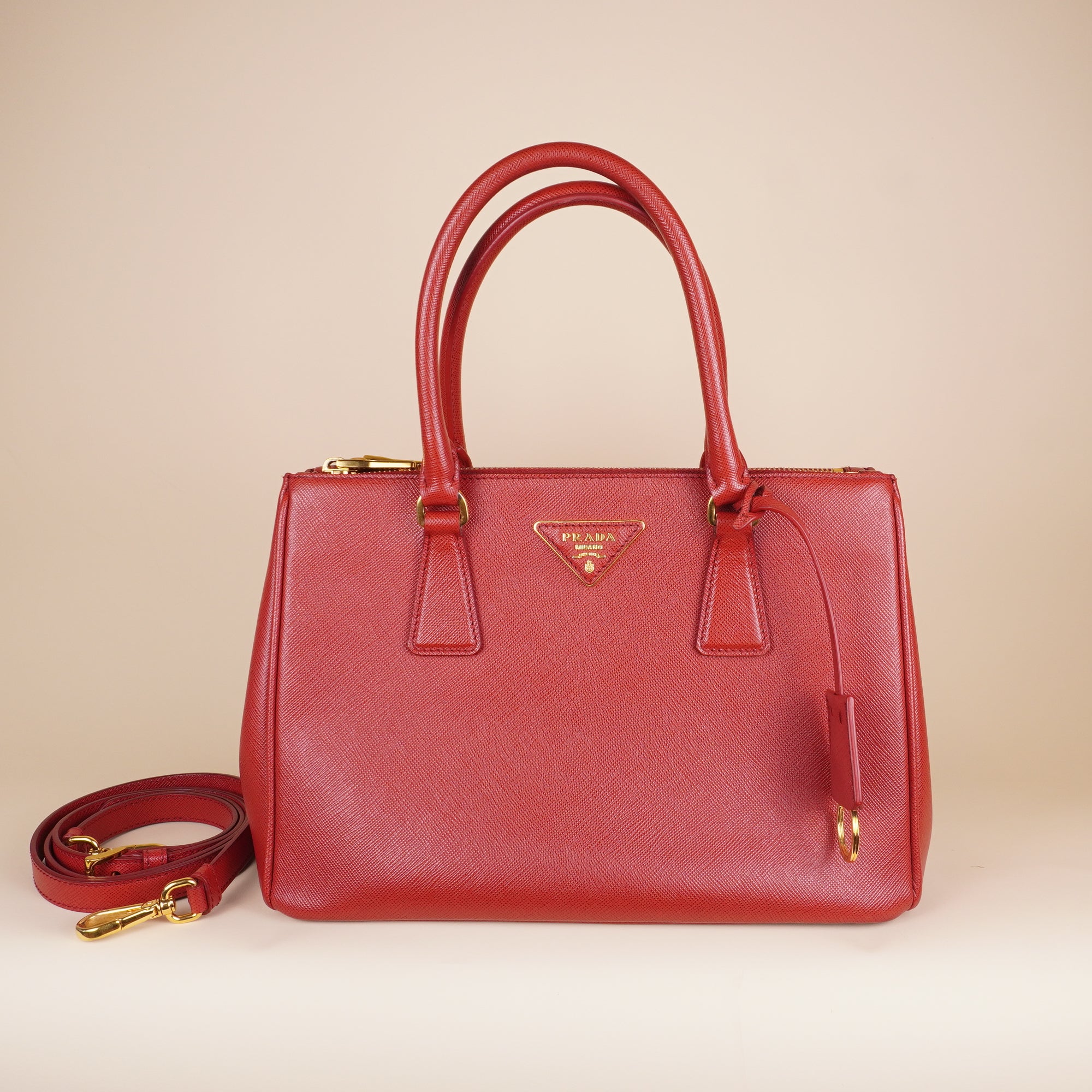 PRE-OWNED Saffiano Medium Galleria Double Zip Tote Fuoco