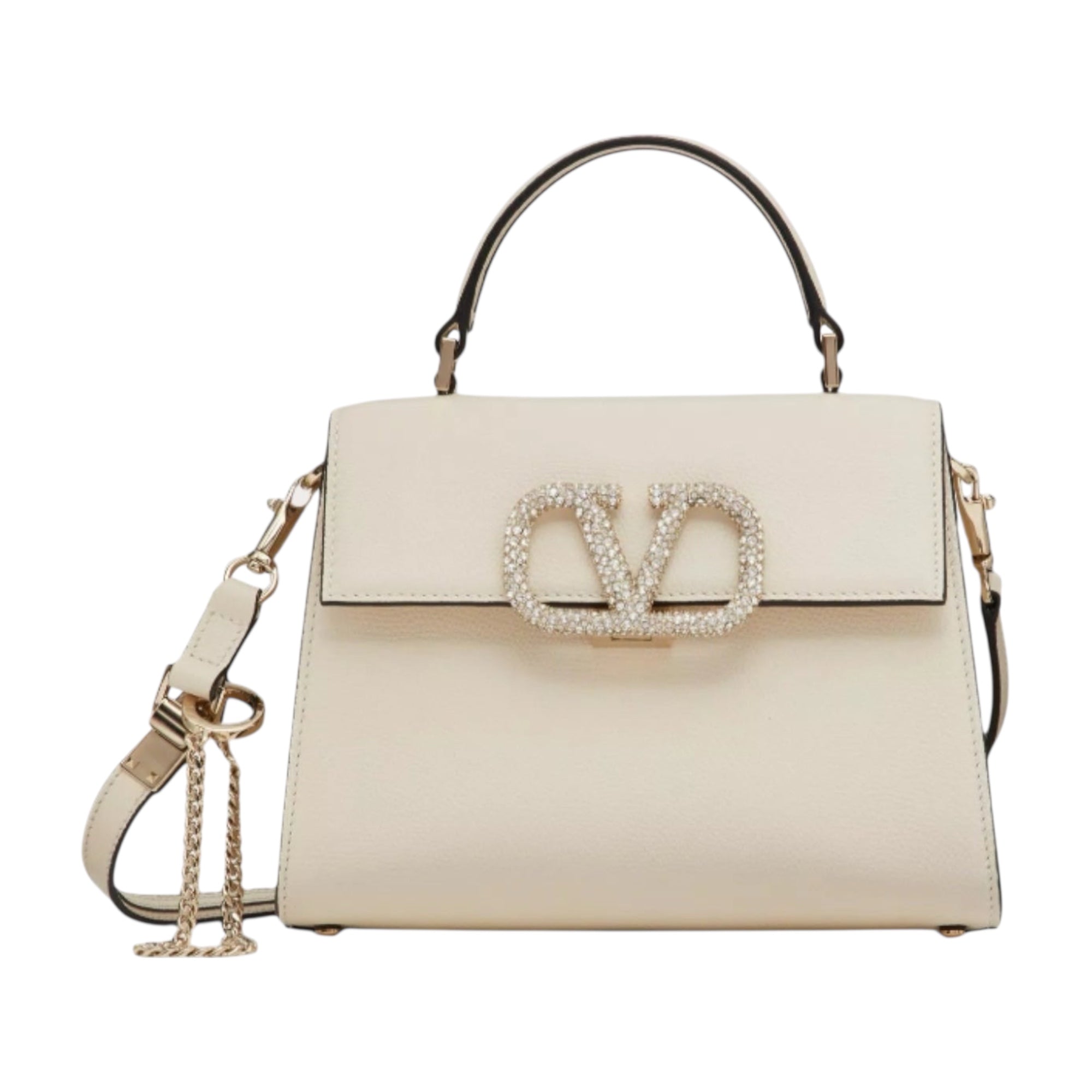 PRE-OWNED Cream Leather VSling Embellished Small Handbagn (PART 2)
