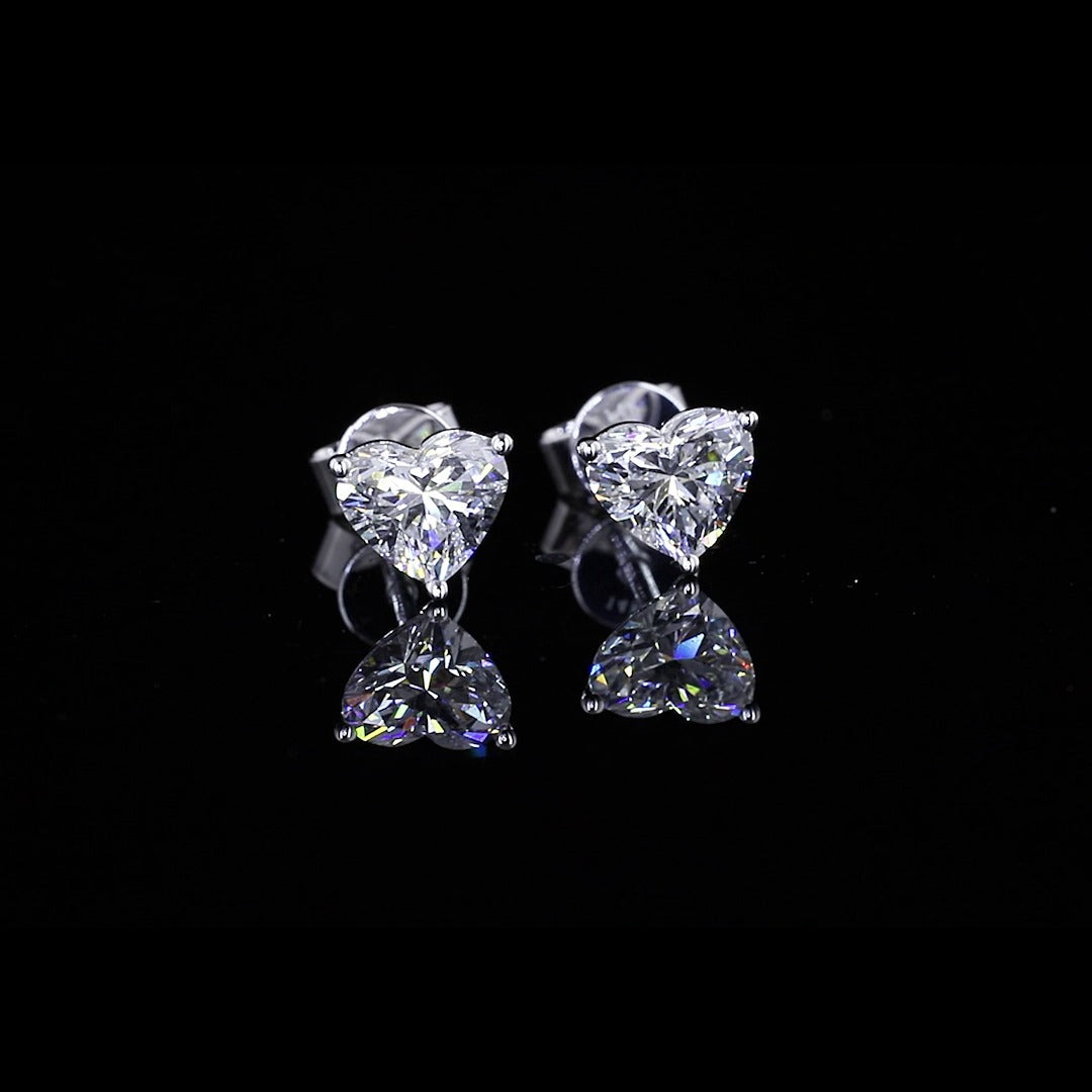Heart-Shaped Lab-Grown Diamond Stud Earrings – 3.06ct Each | 14K Yellow or White Gold