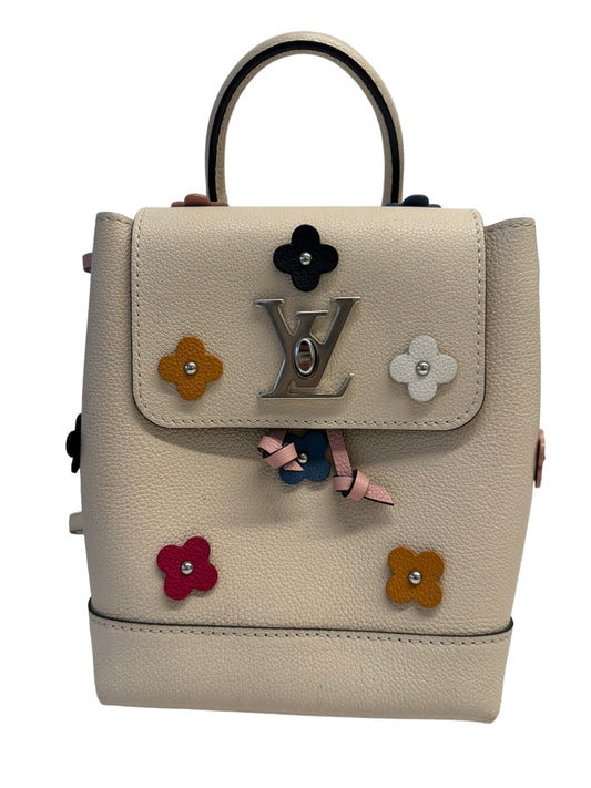 LOUIS VUITTON - Creme Calfskin Mechanical Flower Lockme Mini Backpack