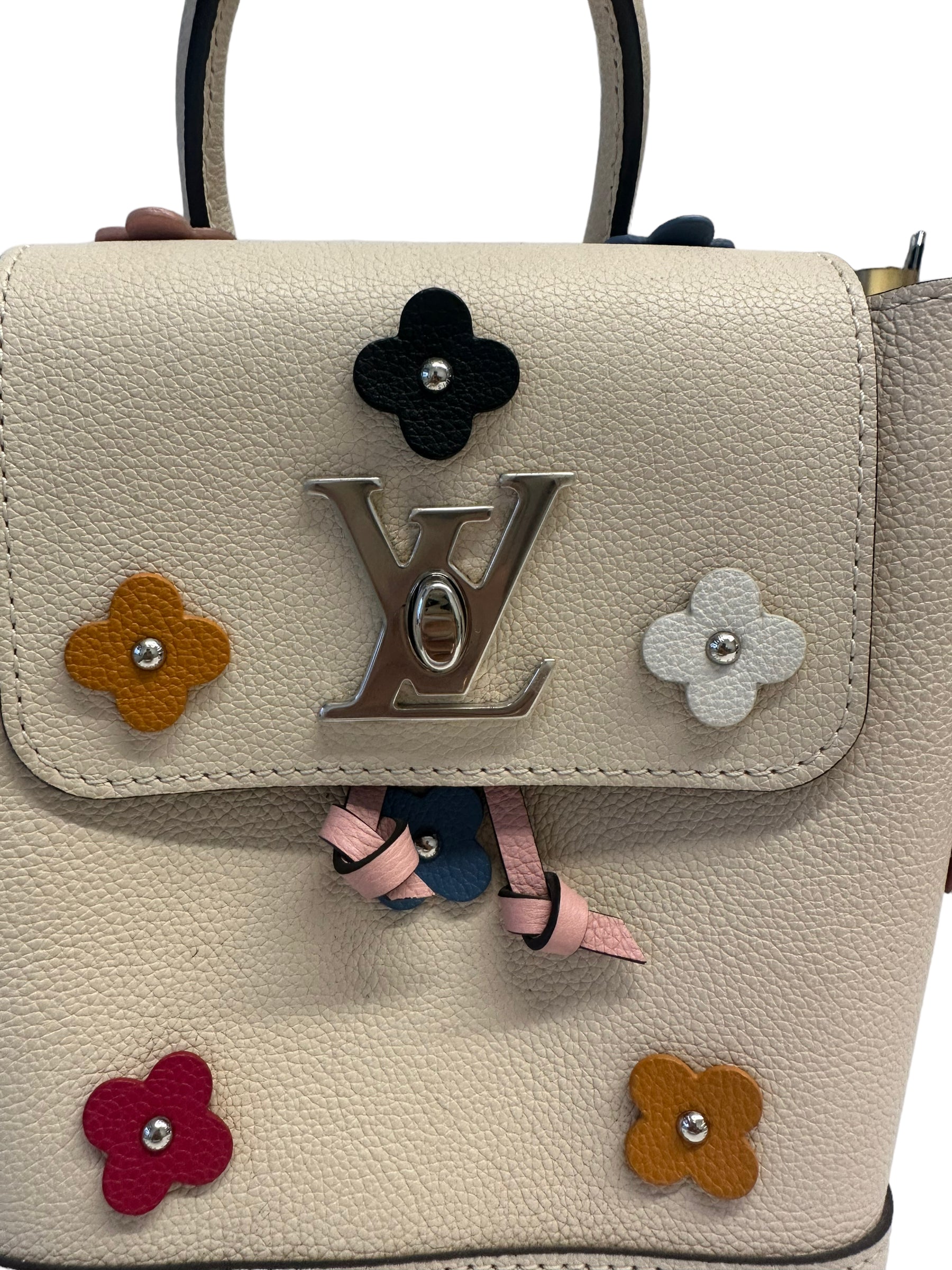 LOUIS VUITTON - Creme Calfskin Mechanical Flower Lockme Mini Backpack