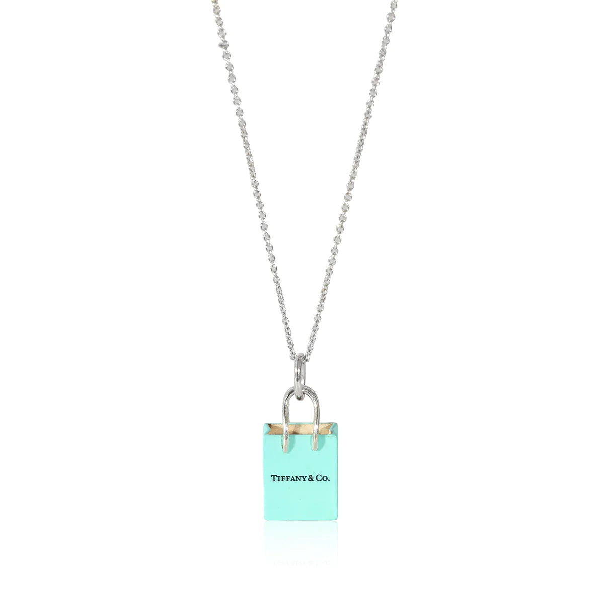 Tiffany & Co. Blue Enamel Shopping Bag Charm Necklace in Sterling Silver