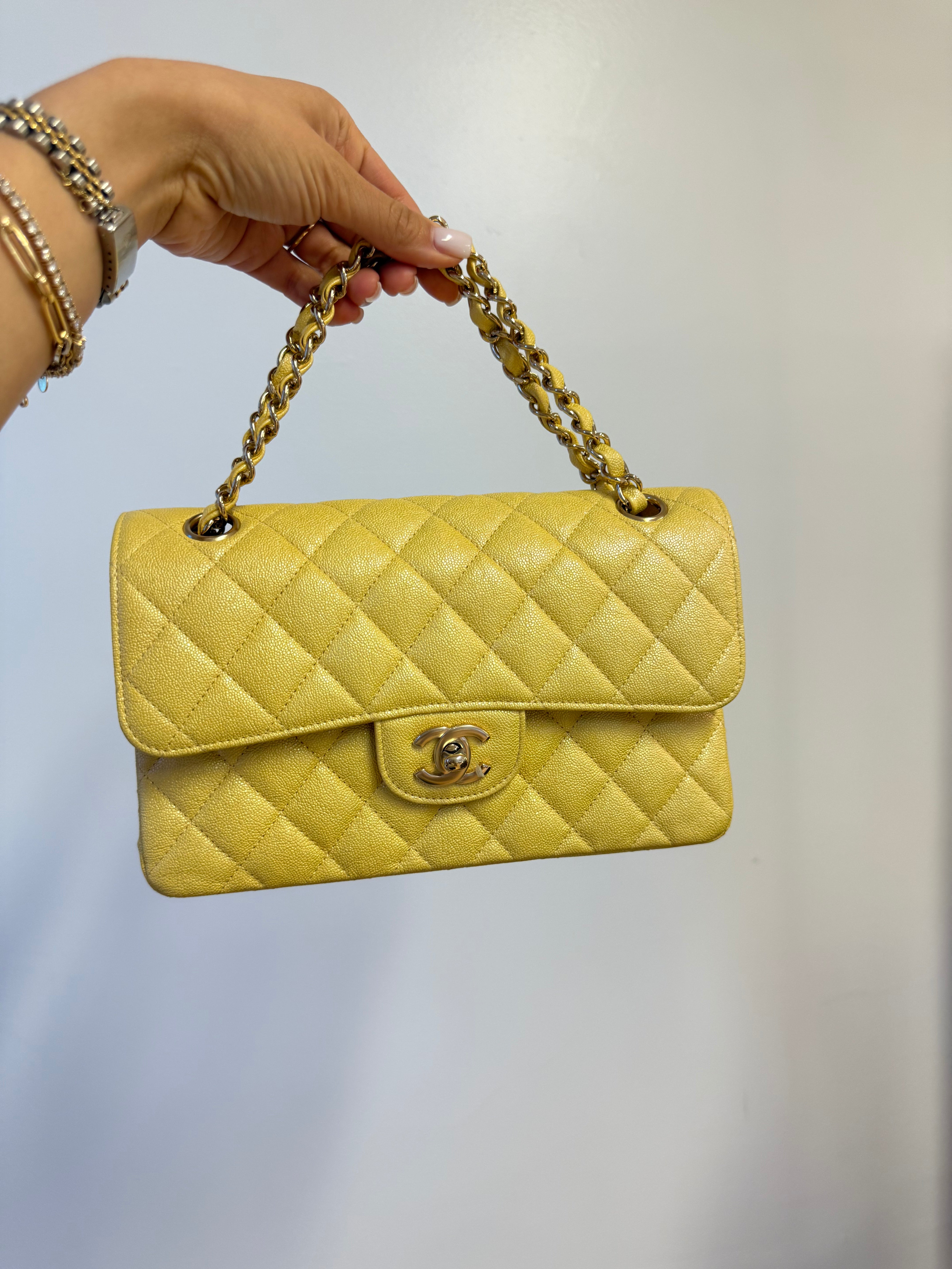 PRE-OWNED CC CAVIAR FLAP YELLOW