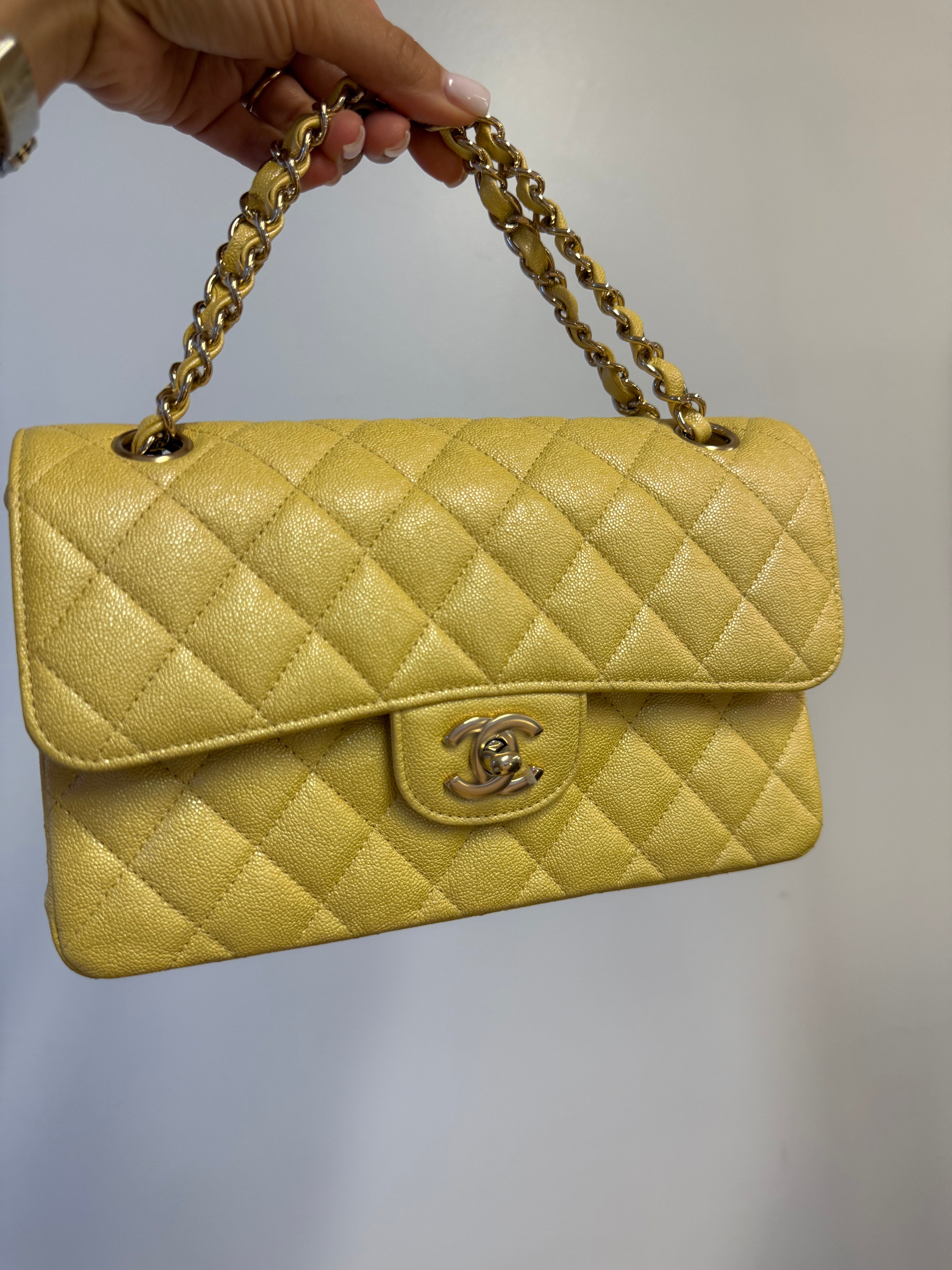 PRE-OWNED CC CAVIAR FLAP YELLOW