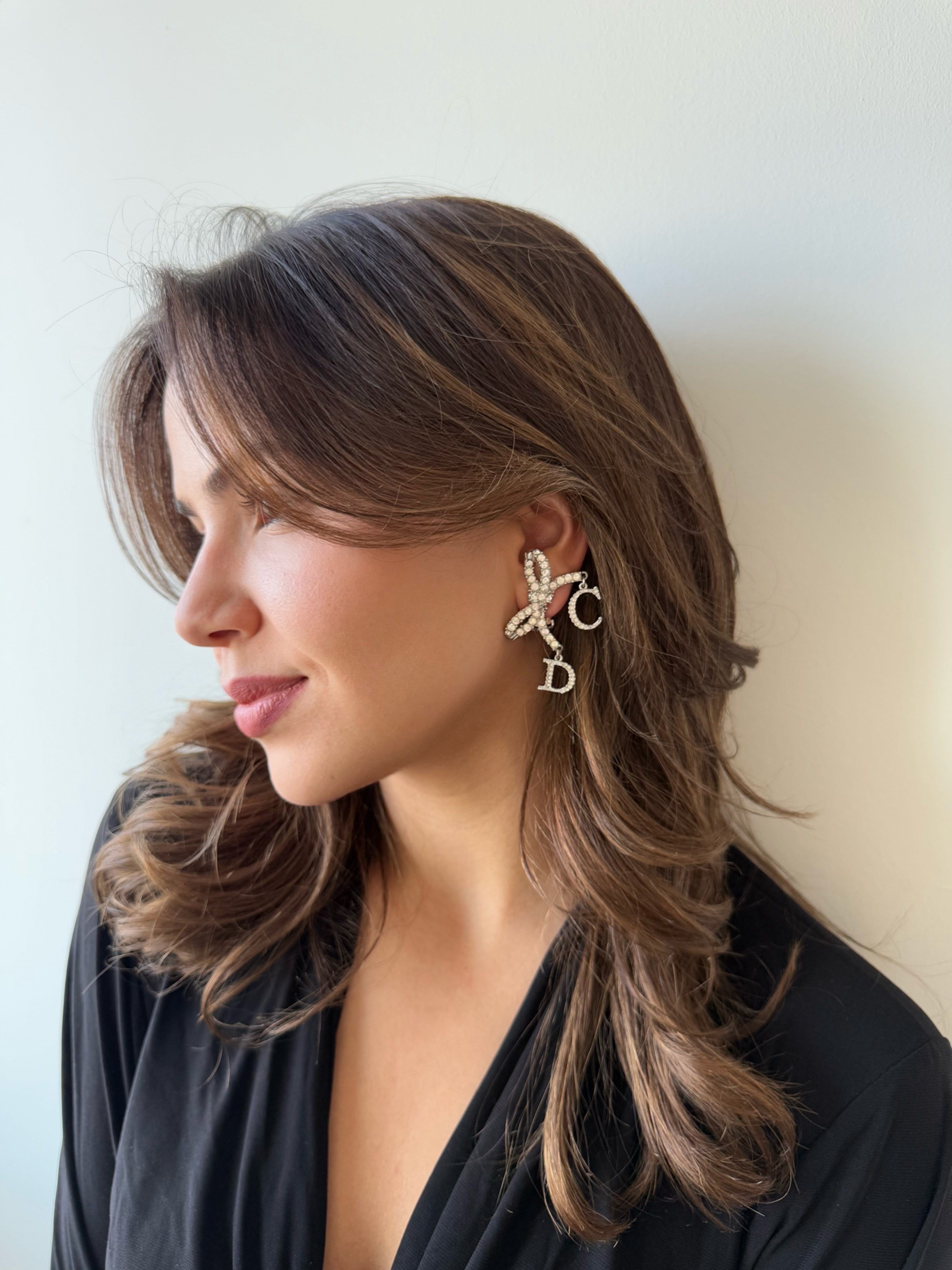 Pendientes de clip con diamantes de imitación y herrajes transparentes de plata USADOS
