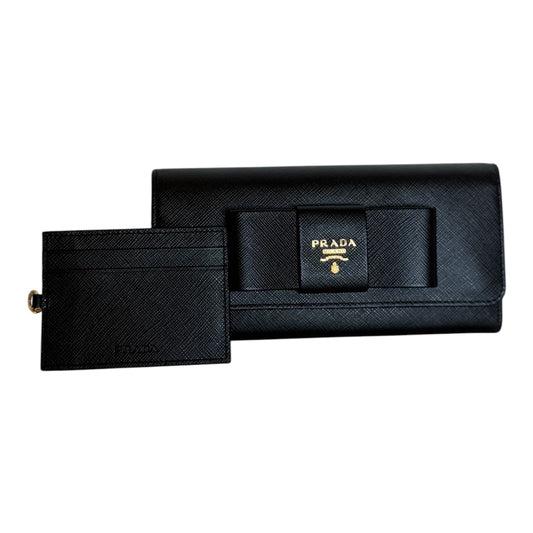 PRE-OWNED Black Saffiano Ribbon Long Wallet