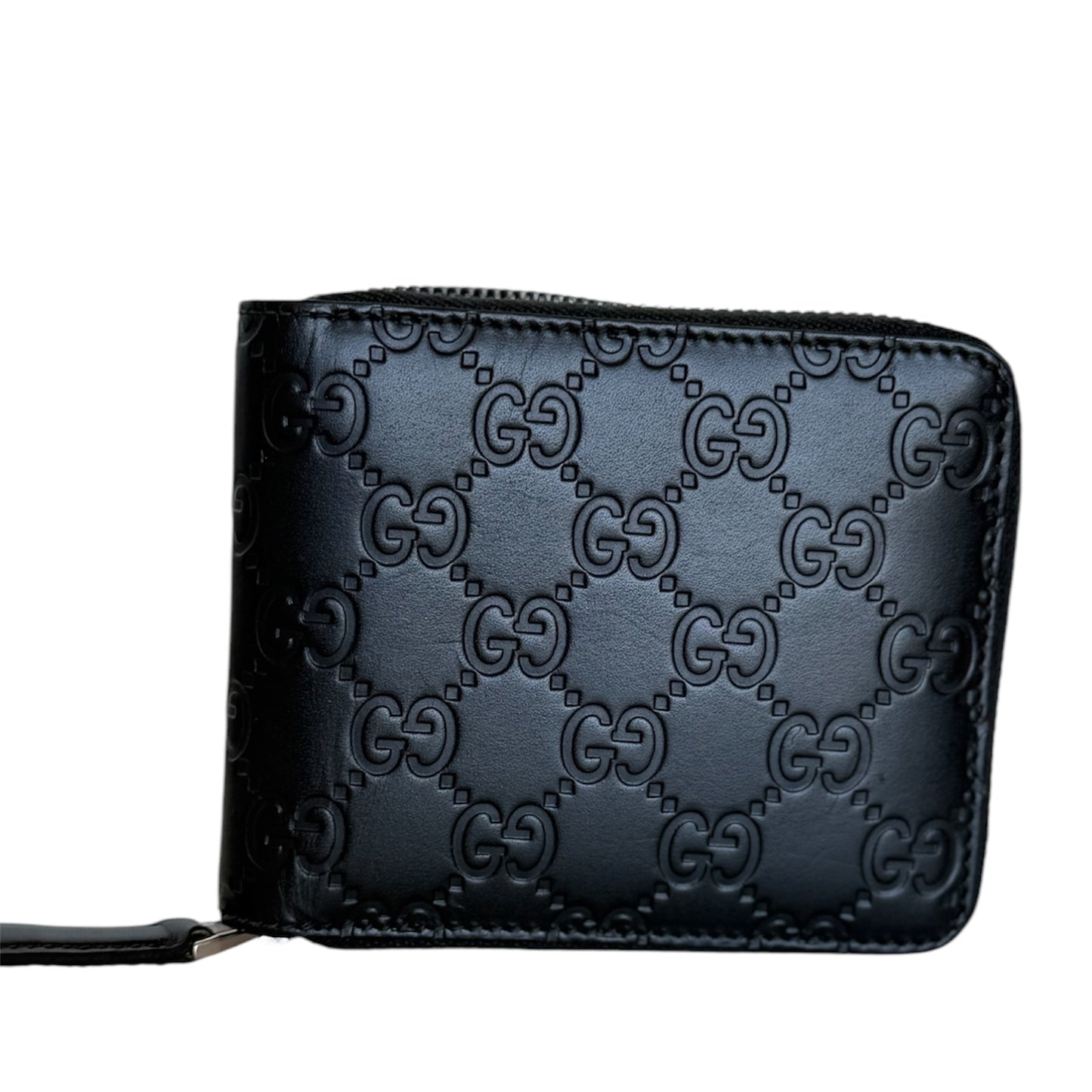 PRE-OWNED GG Black Calfskin Zipper Wallet