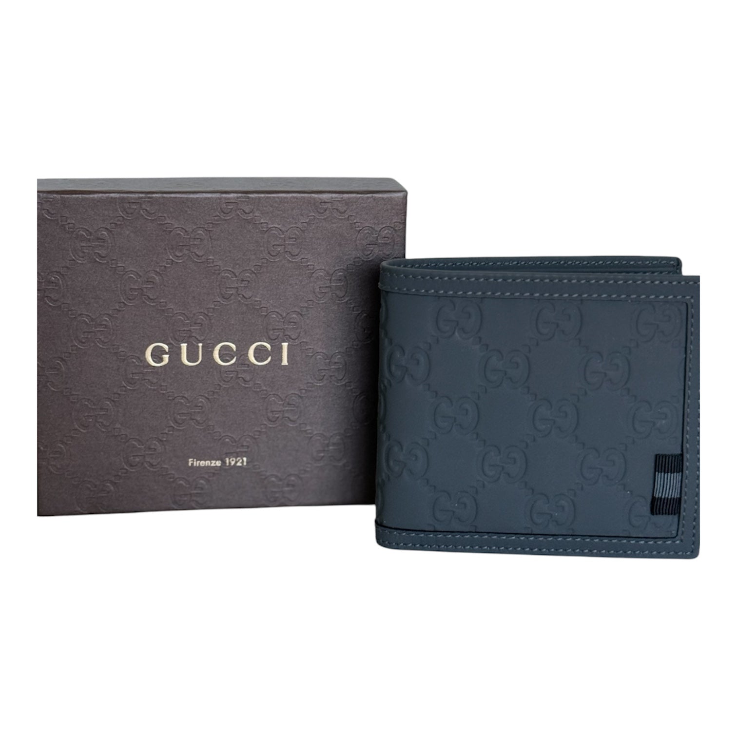 Cartera plegable de piel de becerro gris GG de segunda mano