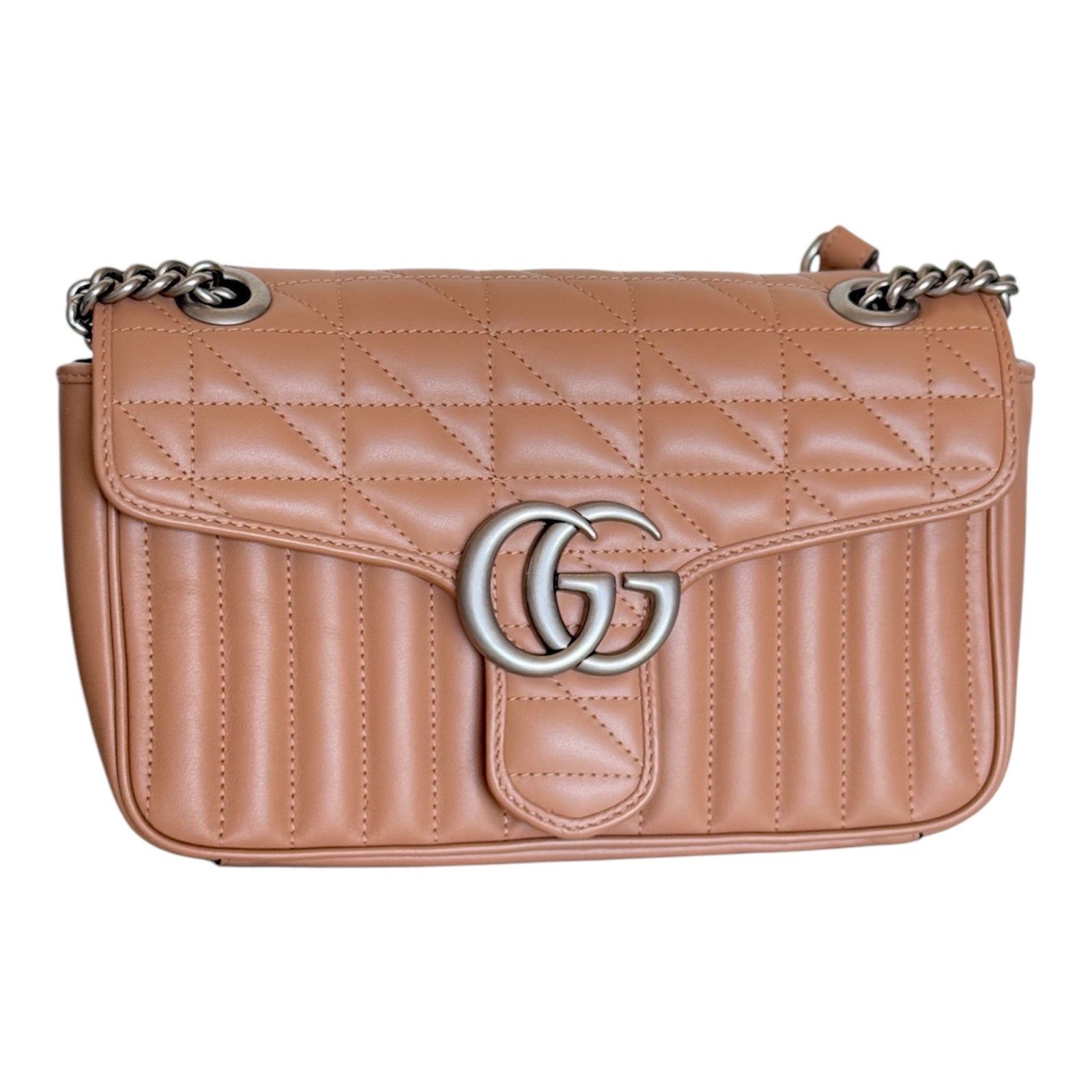Bolso de hombro de piel de becerro beige GG Marmont de segunda mano
