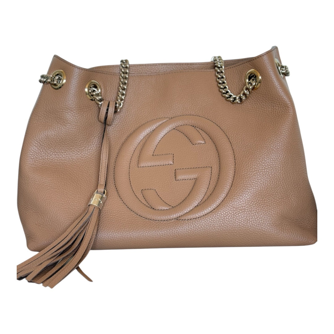 Bolso de hombro tipo tote de piel de becerro beige GG Soho de segunda mano 