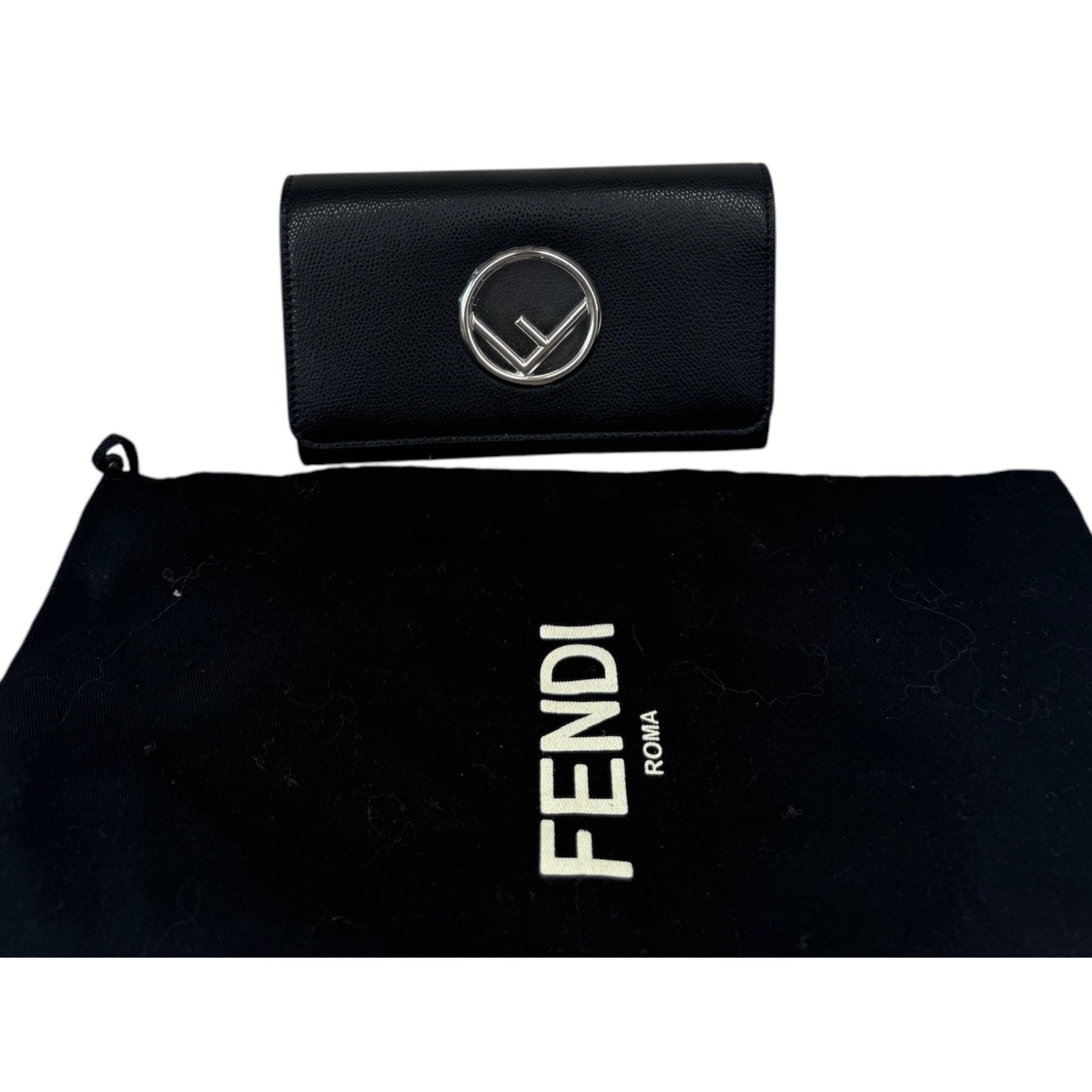 PRE-OWNED Black Leather F is Fendi Crossbody Bag