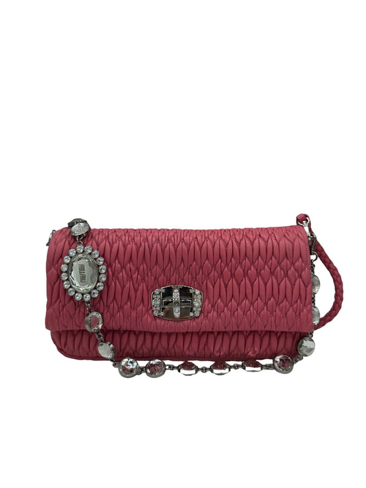 MIU MIU - Crystal Matelasse Shoulder Bag Pink Leather