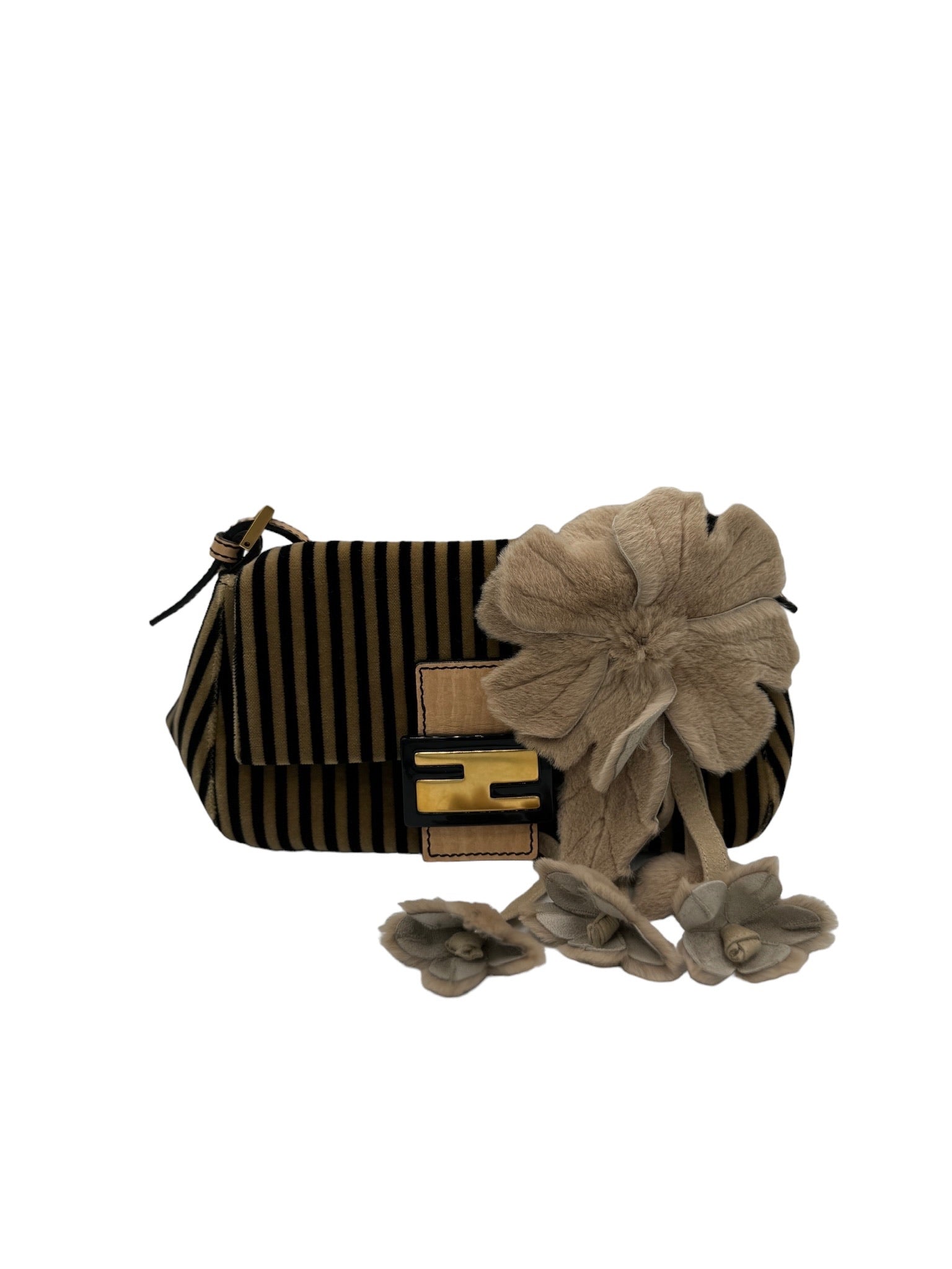 FENDI - Mama Bucket Handbag Dark Brown and Beige Velour Fur
