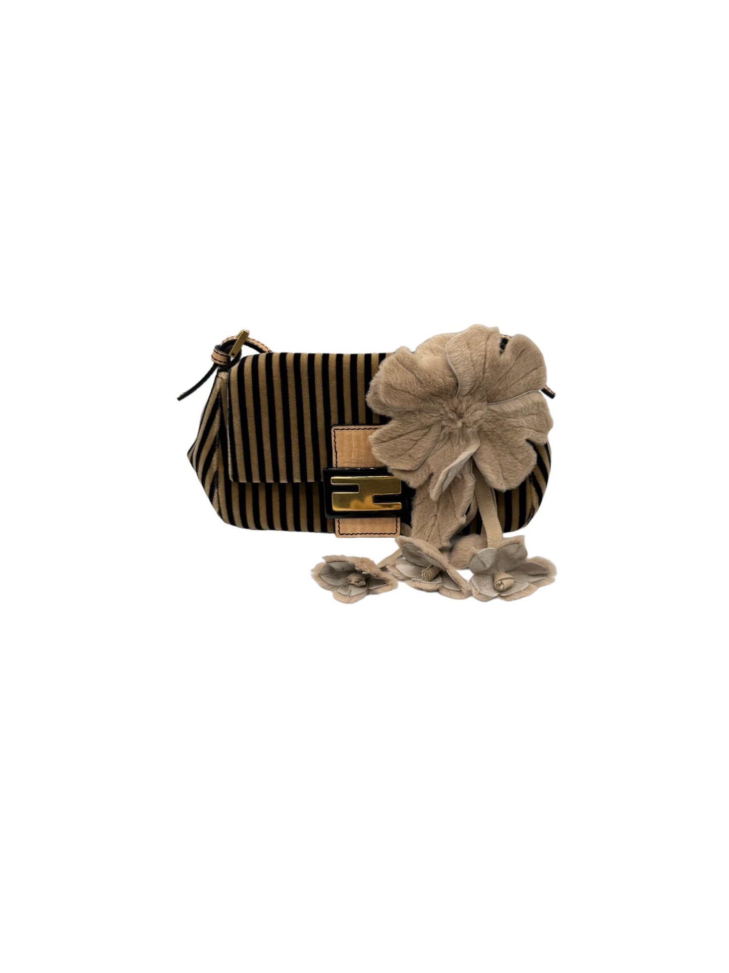 FENDI - Mama Bucket Handbag Dark Brown and Beige Velour Fur