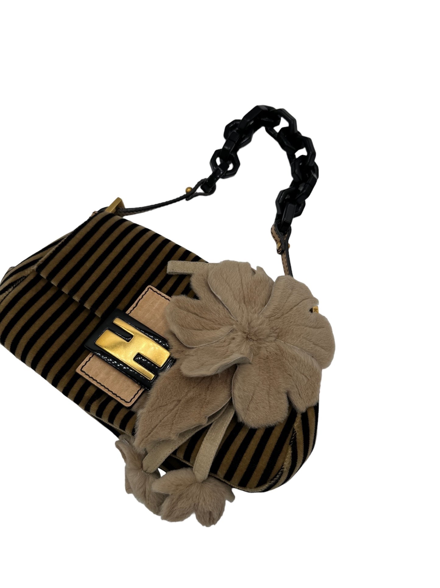 FENDI - Mama Bucket Handbag Dark Brown and Beige Velour Fur