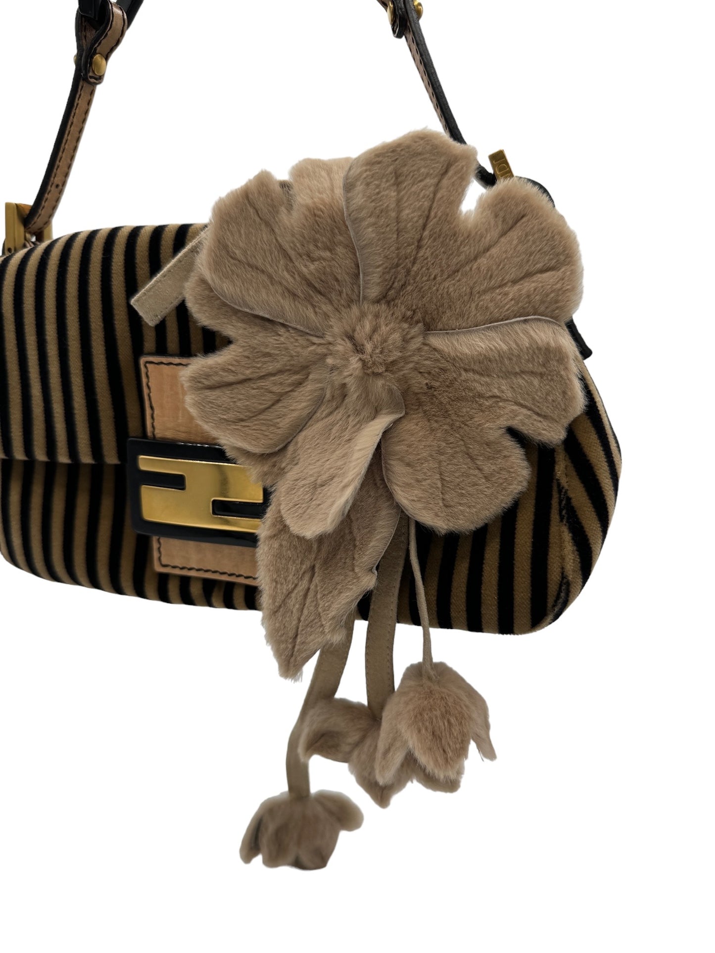 FENDI - Mama Bucket Handbag Dark Brown and Beige Velour Fur