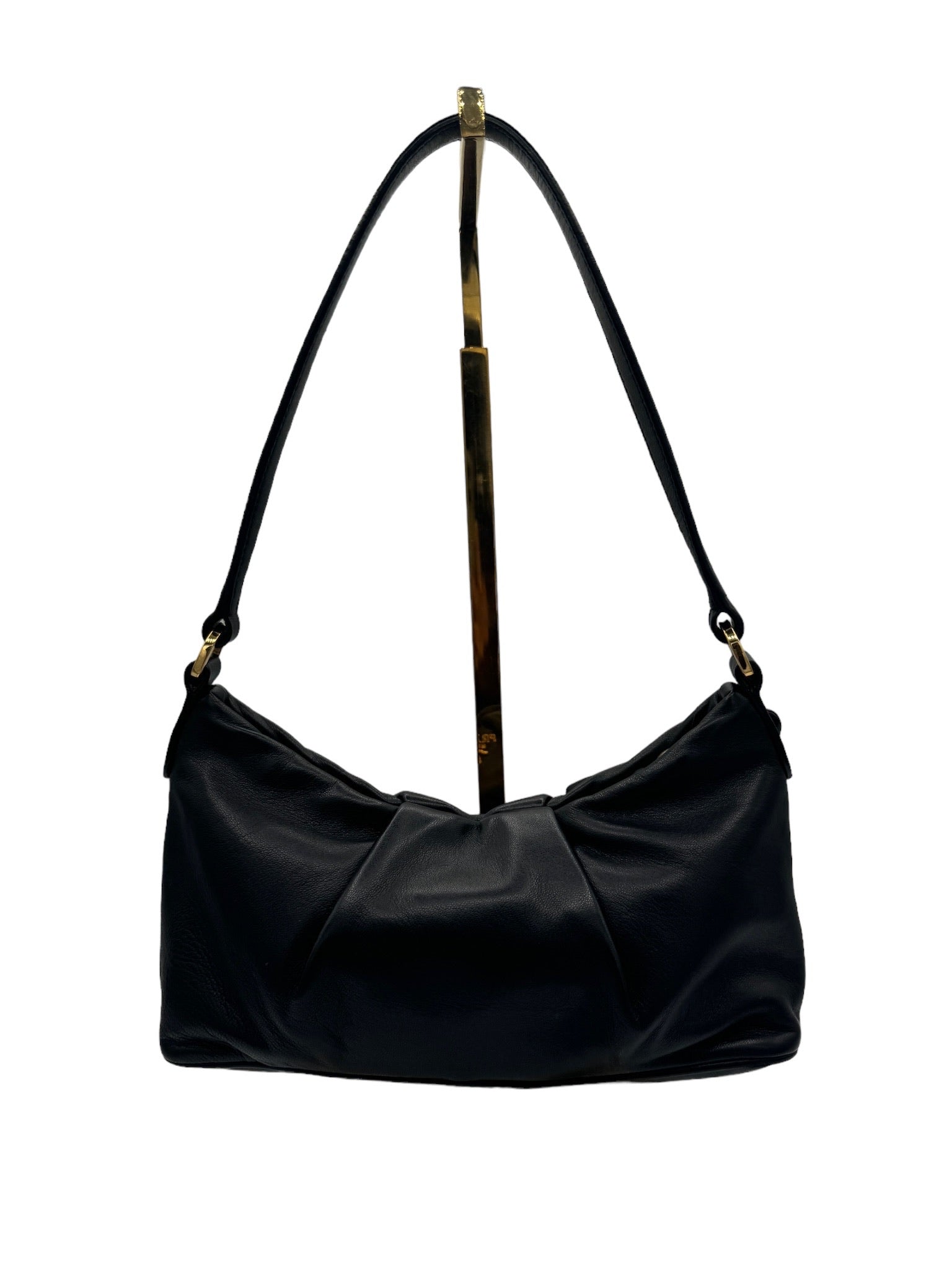 PRADA - Black Glace Leather Rose Shoulder Bag