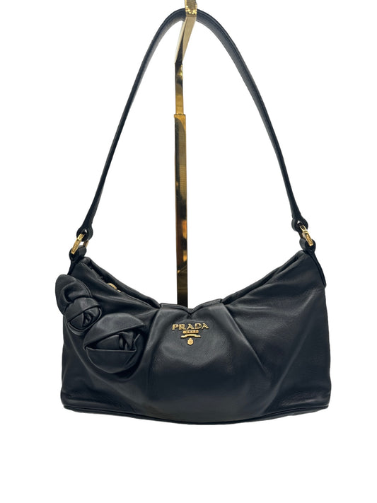 PRADA - Black Glace Leather Rose Shoulder Bag