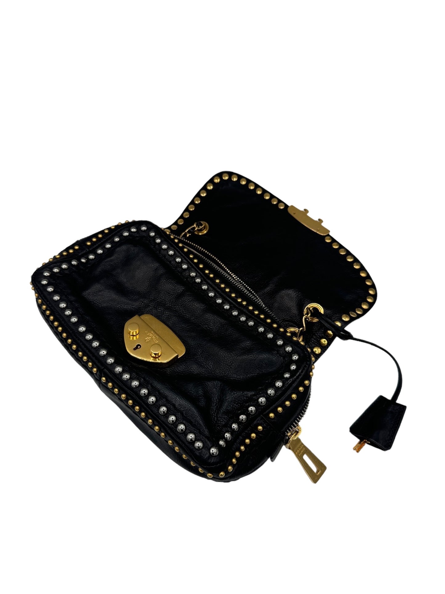 PRADA - Black Studded Leather Shoulder Bag