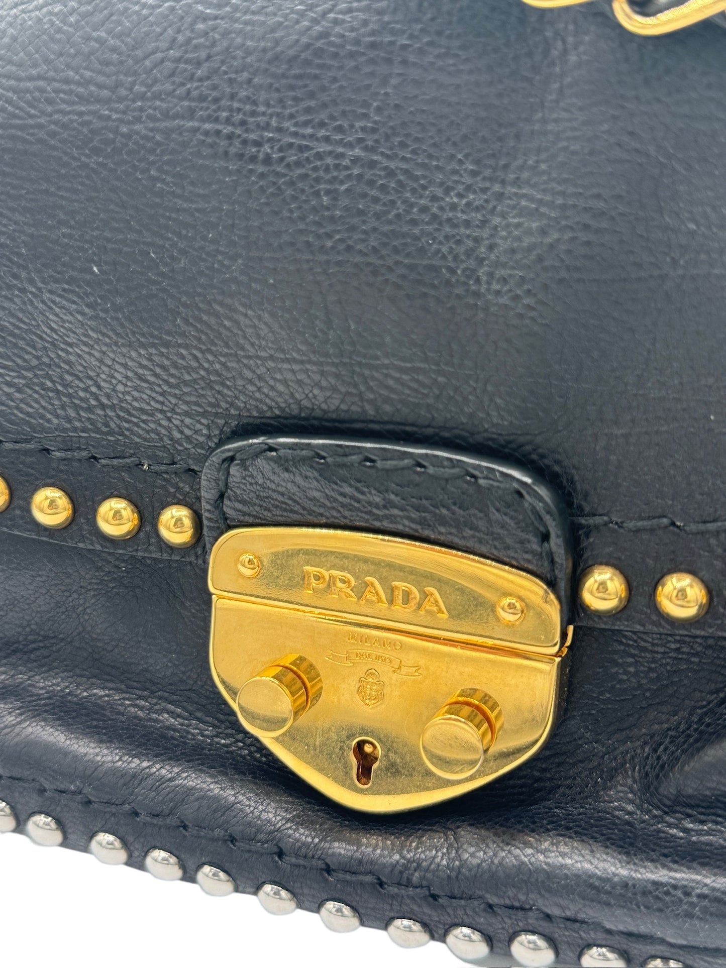 PRADA - Black Studded Leather Shoulder Bag