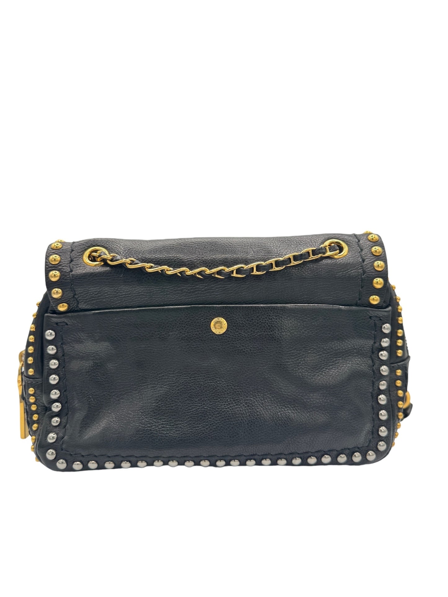 PRADA - Black Studded Leather Shoulder Bag