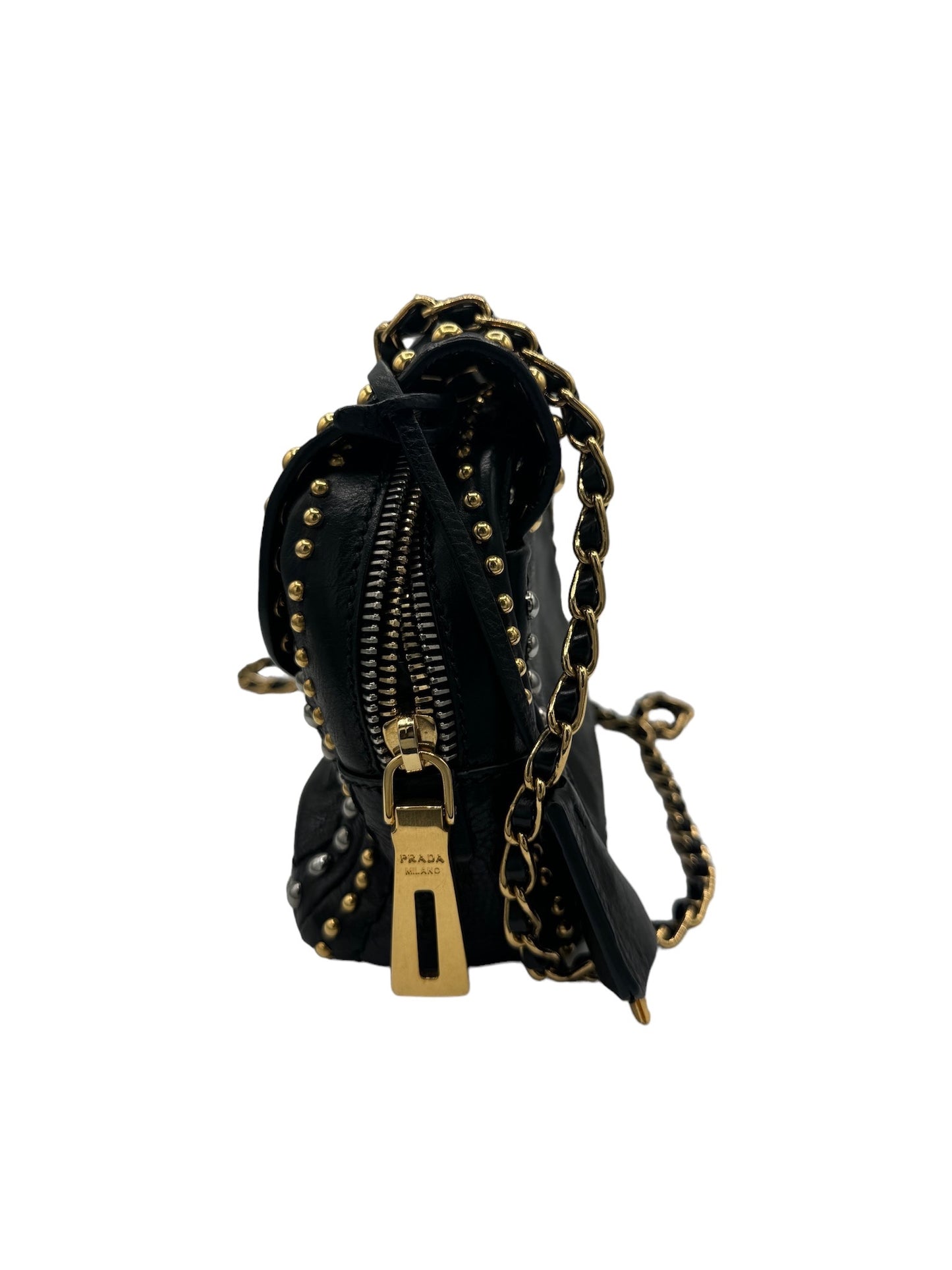 PRADA - Black Studded Leather Shoulder Bag