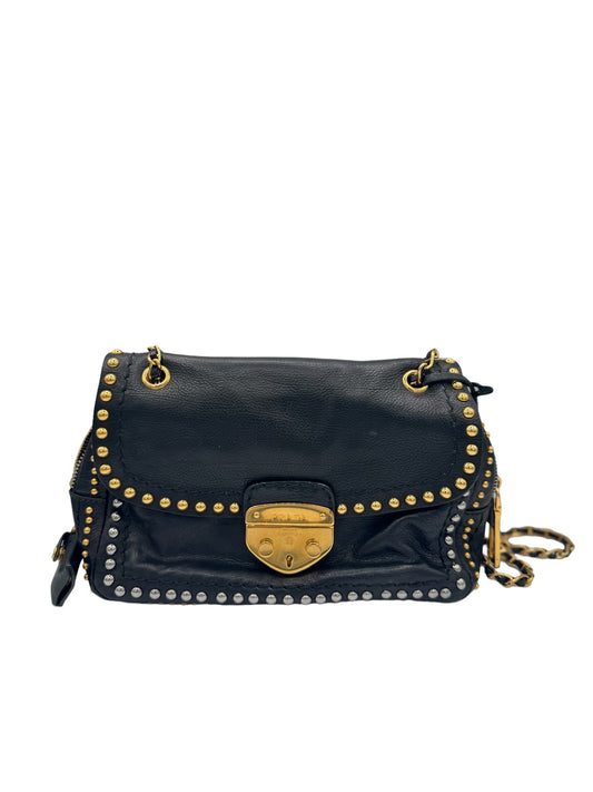 PRADA - Black Studded Leather Shoulder Bag
