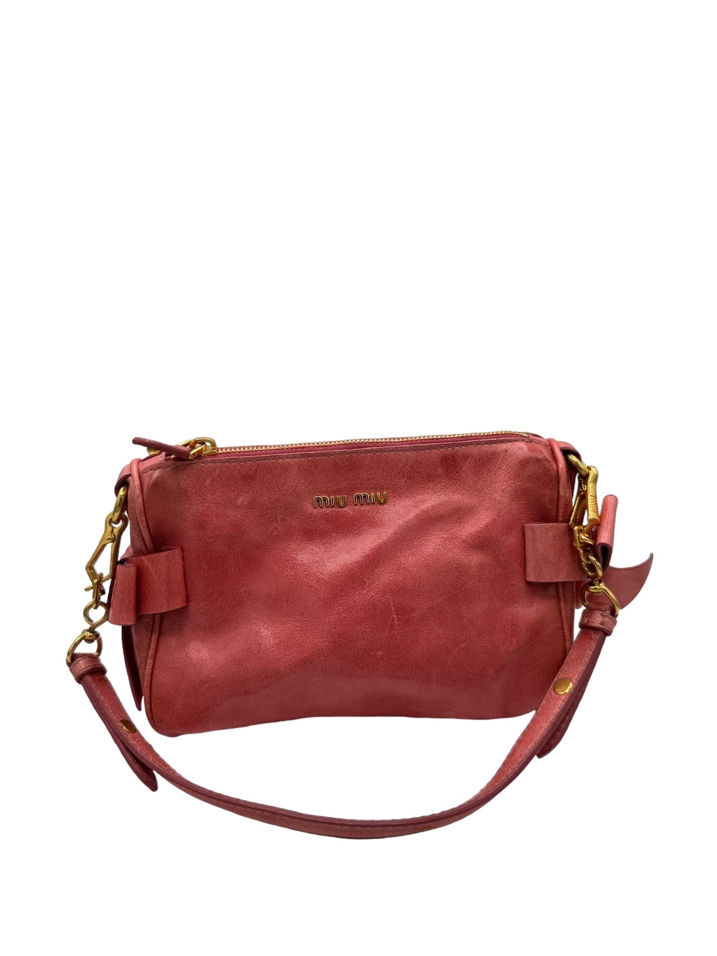 MIU MIU - Peach Vitello Lux Leather Pochette Shoulder Bag