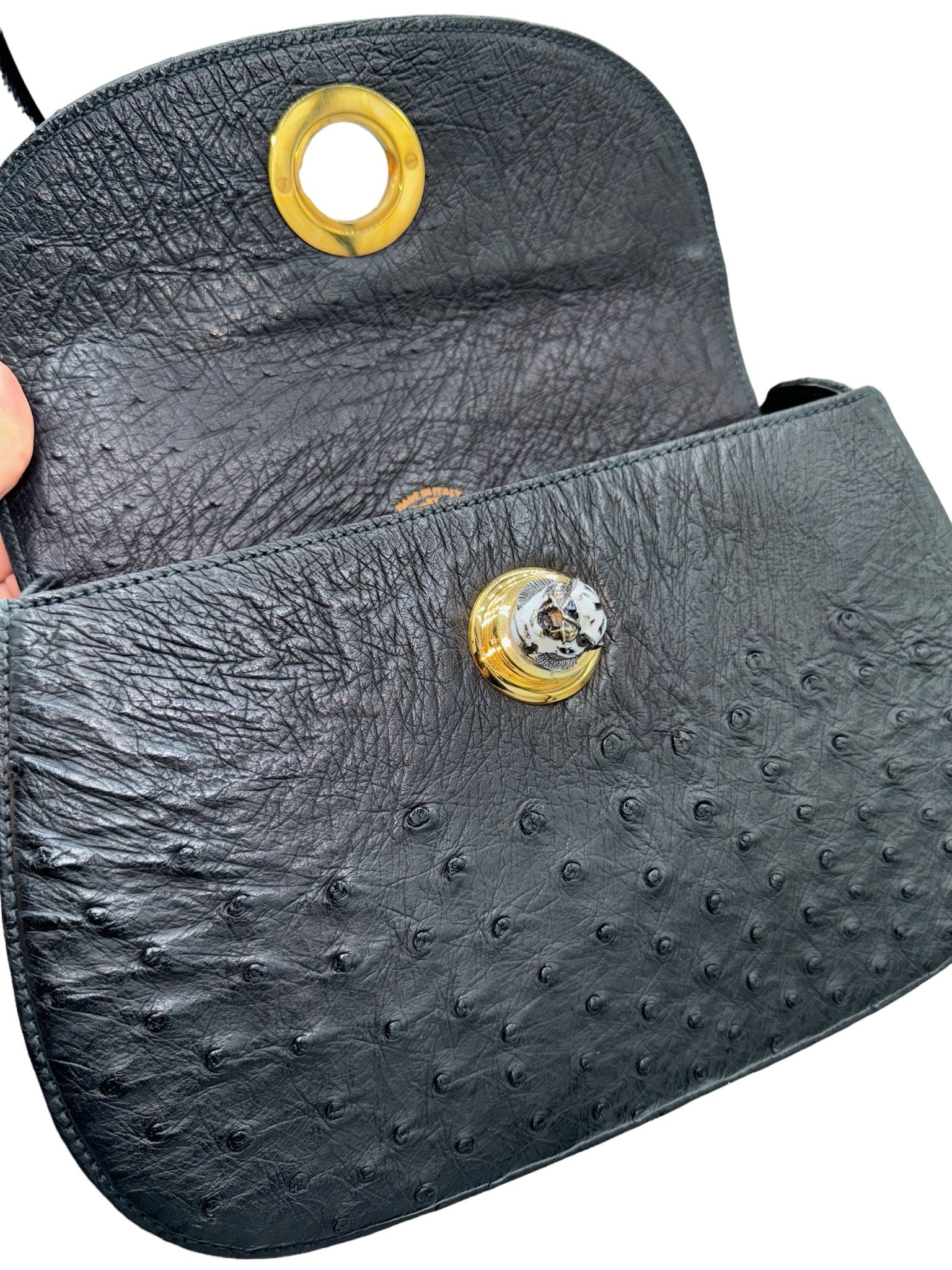 GUCCI - Bolso de hombro vintage con cabeza de tigre de avestruz