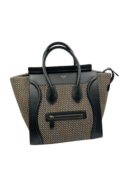 CELINE - Twill Smooth Calfskin Mini Luggage Dune Black Shoulder Bag
