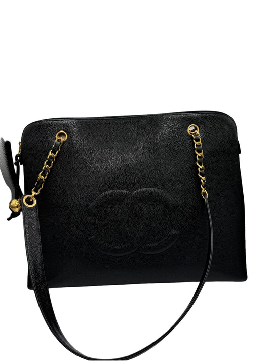 CHANEL - Caviar Medallion Chain Tote Shoulder Bag Black Caviar Skin